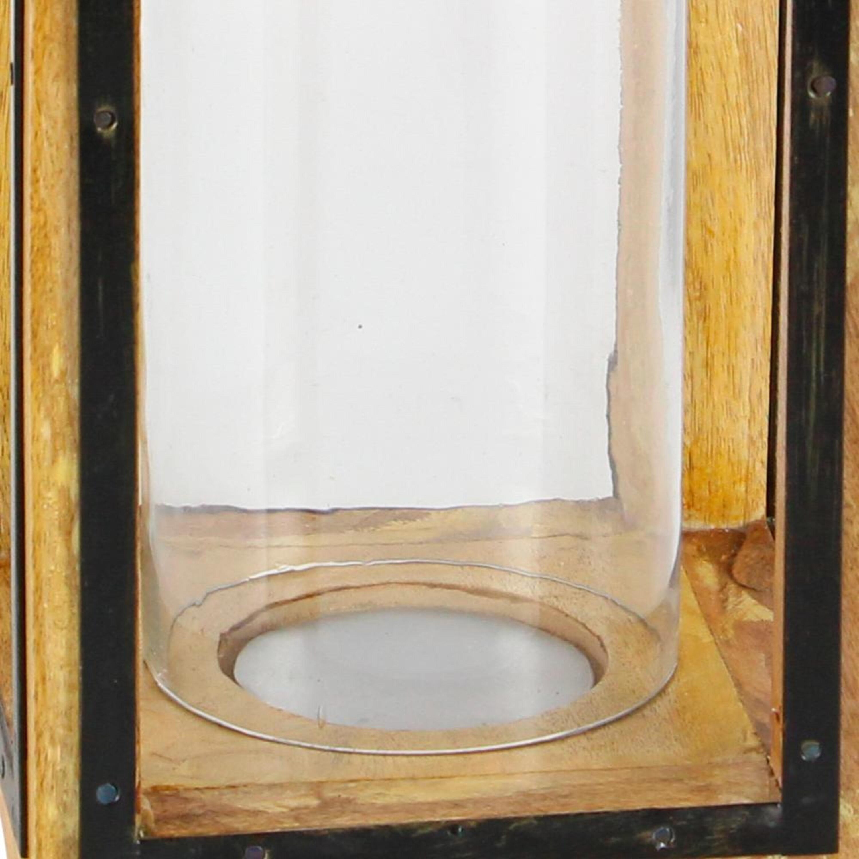 Elegant Wood and Glass Hurricane Candle Lantern, 26" Brown