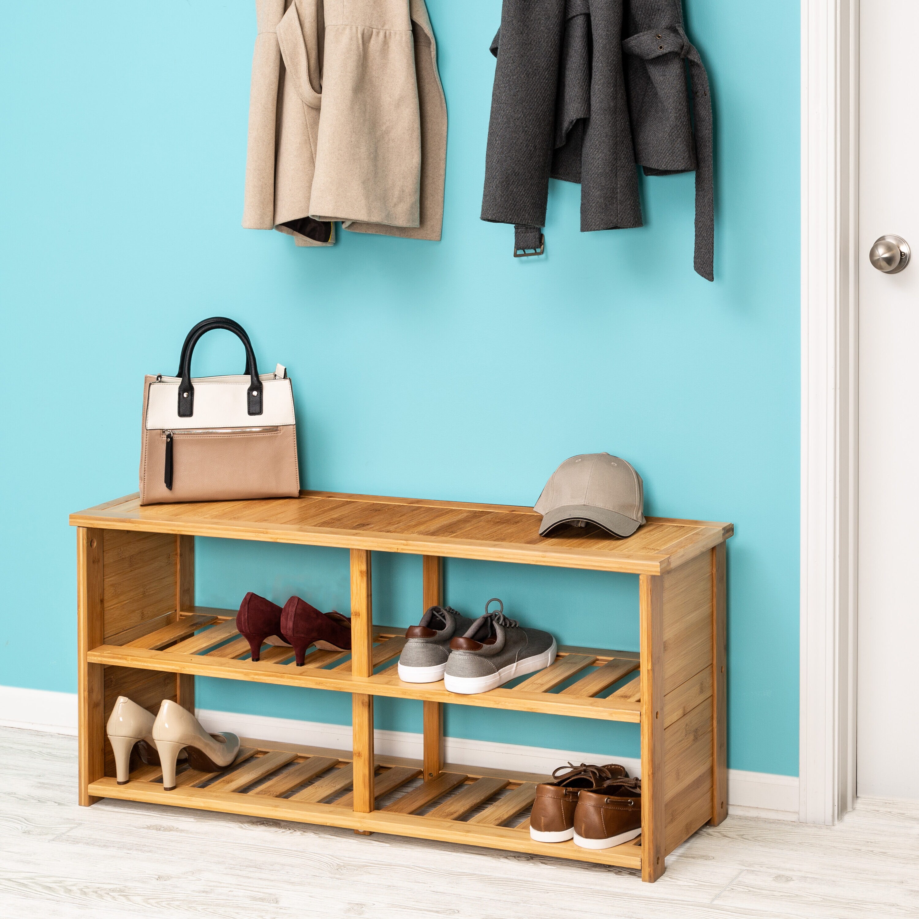 Honey-Can-Do SHO-09599 18.5-in H 8 pair Natural Wood Shoe organizer
