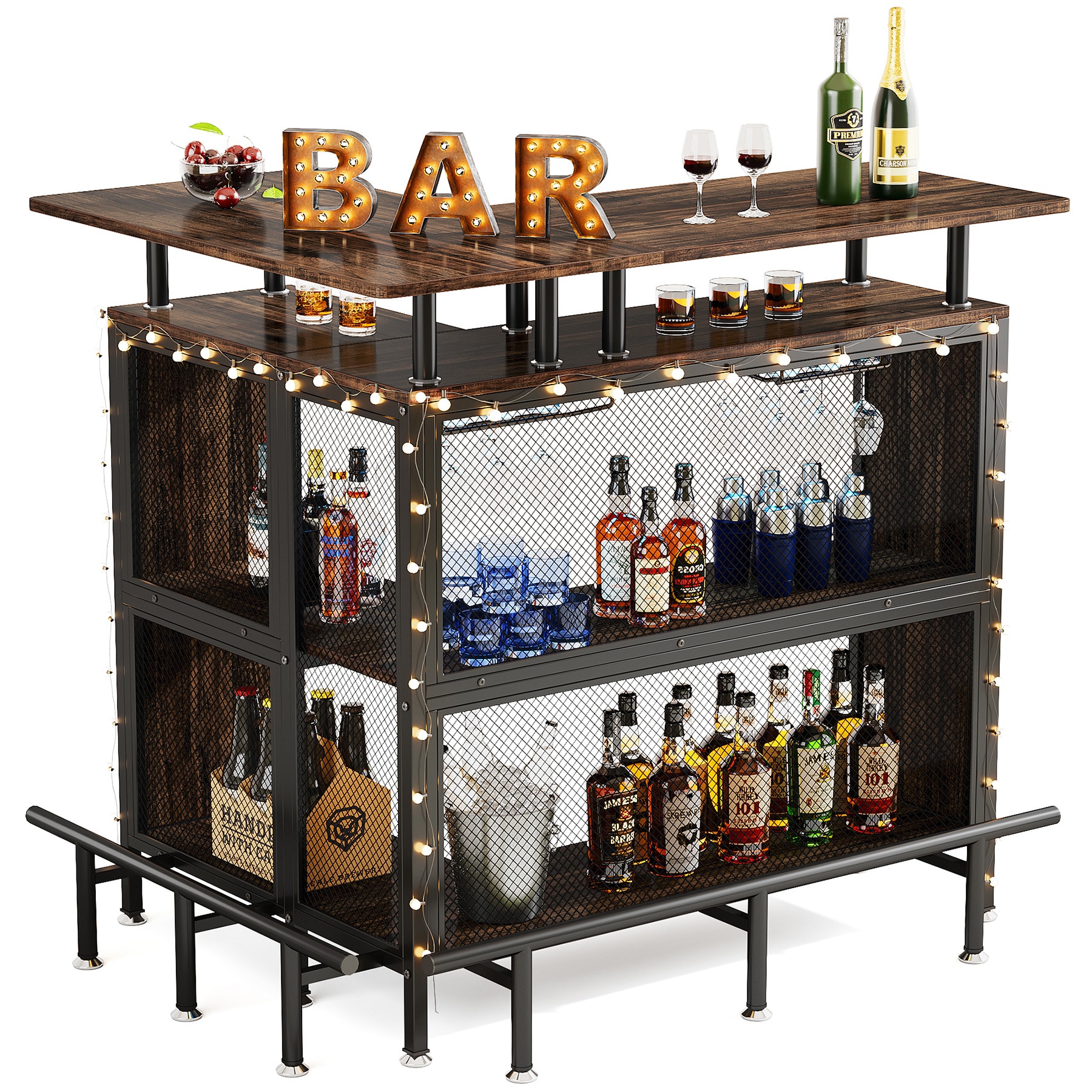 Tribesigns Home Bar Table 41.3 H x 47.2 W Brown L-Shaped Bistro Pub ...