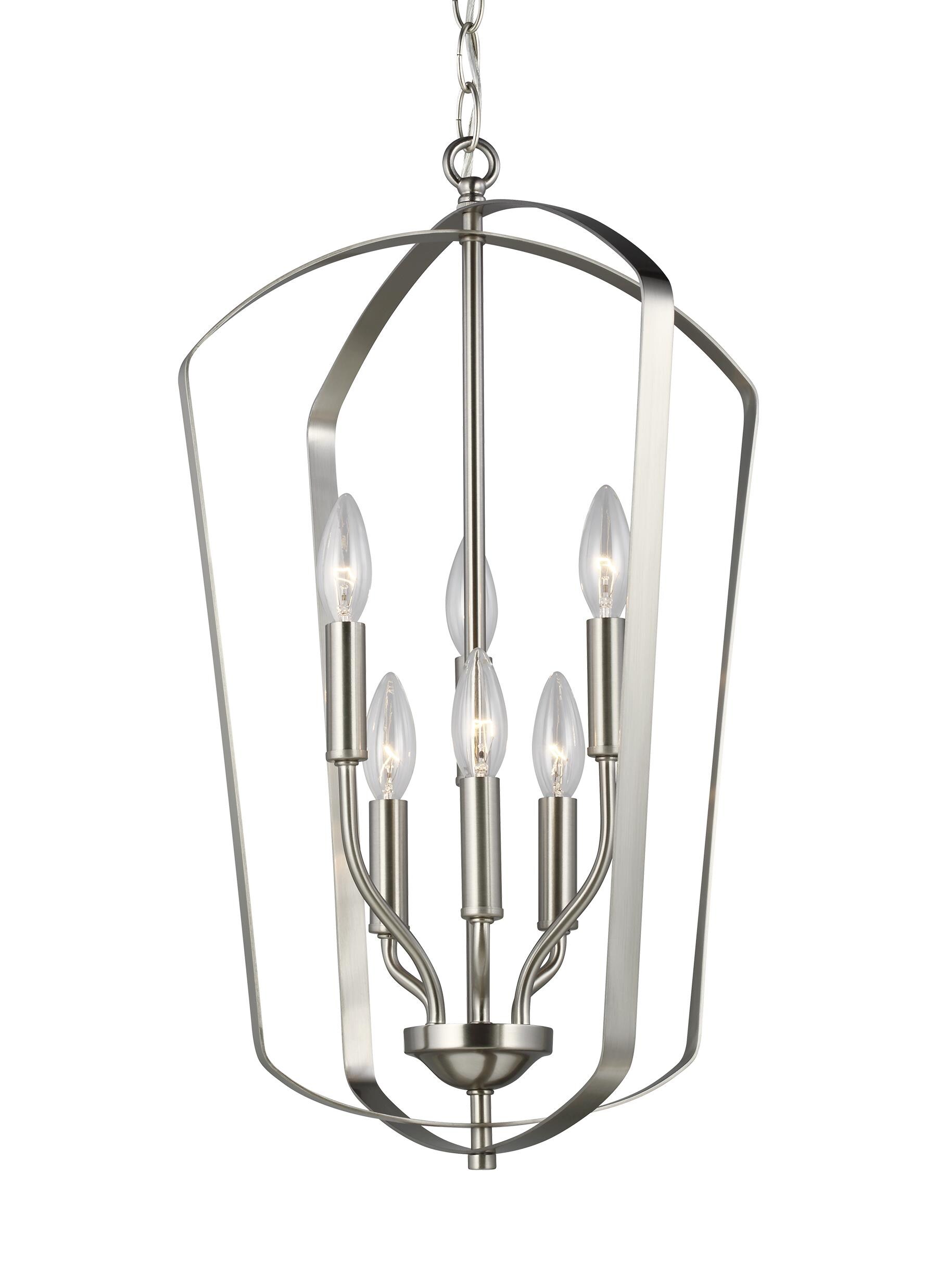 Generation Lighting 5134906-962 Romee 6 -Light Brushed Nickel Transitional Geometric Medium Hanging Pendant light