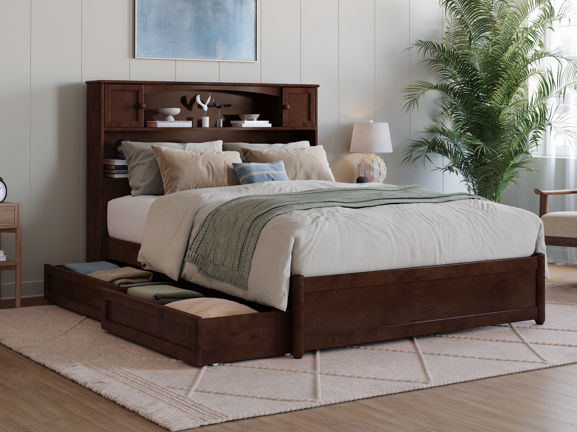 AFI AR8587134 Hadley Walnut Full Wood Platform Bed with Storage
