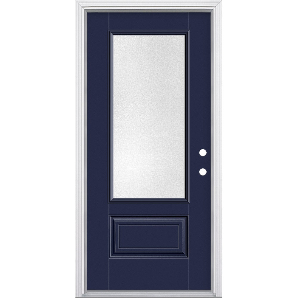 Masonite 628809 Pear Textured Glass 36-in x 80-in x 4-9/16-in Fiberglass 3/4 lite Left-hand inswing Eclipse Painted Prehung Front Door with Brickmould Insulating core