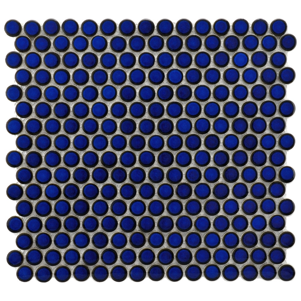 Affinity Tile FKOMPR24 Hudson Penny Blue Eye 12-in x 13-in Glossy Porcelain Stone Look Penny Round Mosaic Floor and Wall Tile (10.7-sq. ft/ Carton)