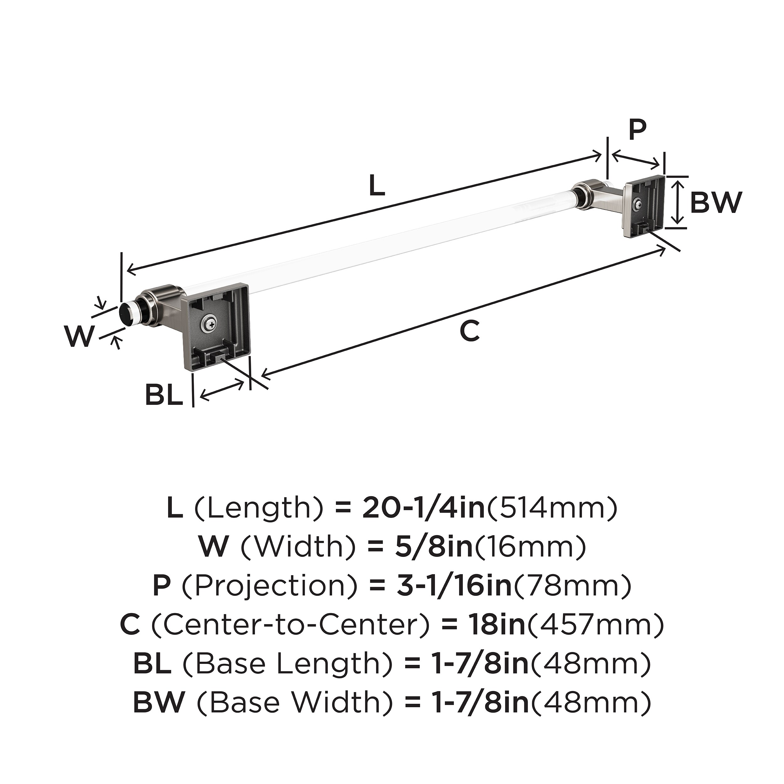 Clear and Brushed Nickel 18-Inch Wall Mounted Towel Bar