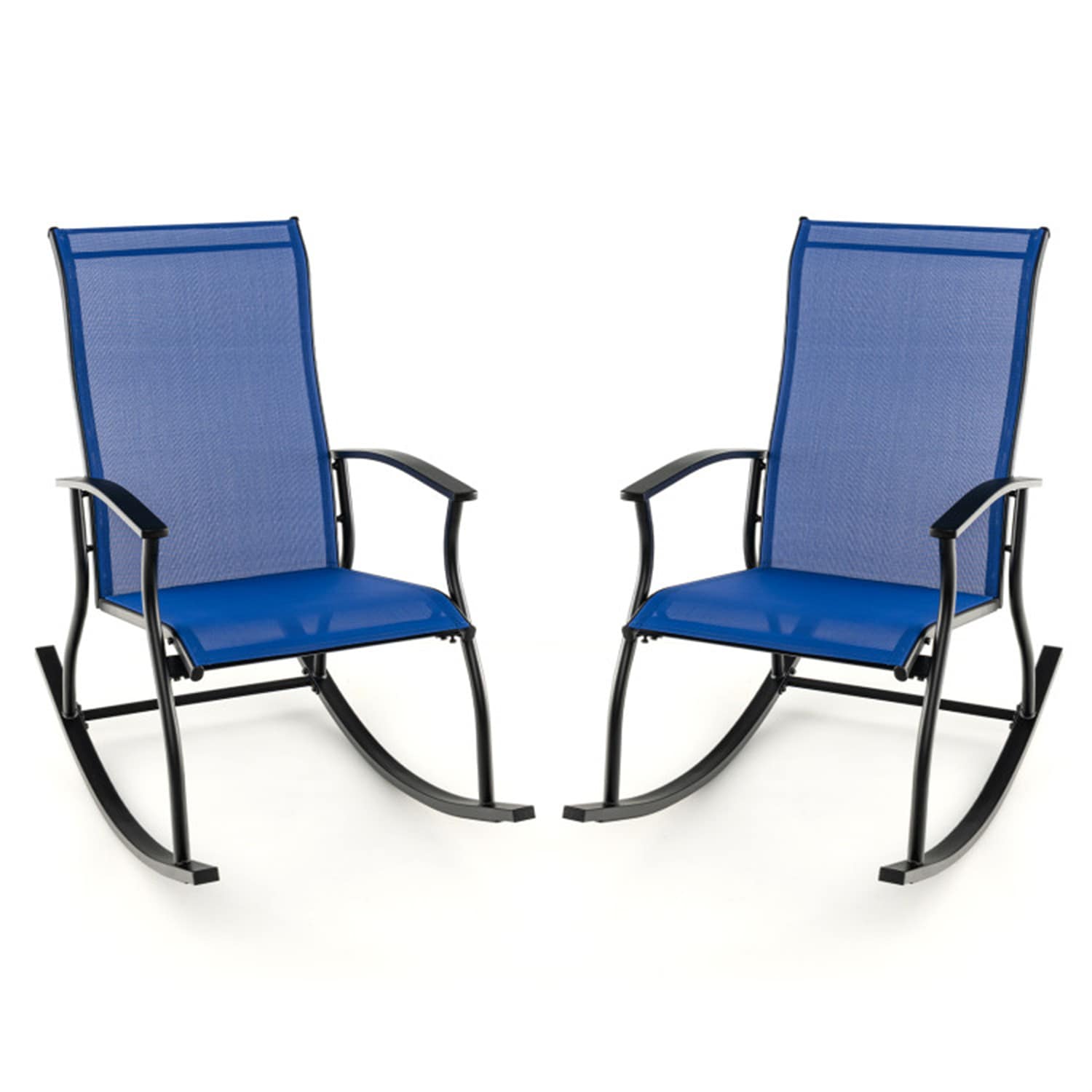 BABOOM BOM-95GR-2-CO Patio Rockers Set of 2 Black Metal Frame Rocking Chair with Blue Sling Seat