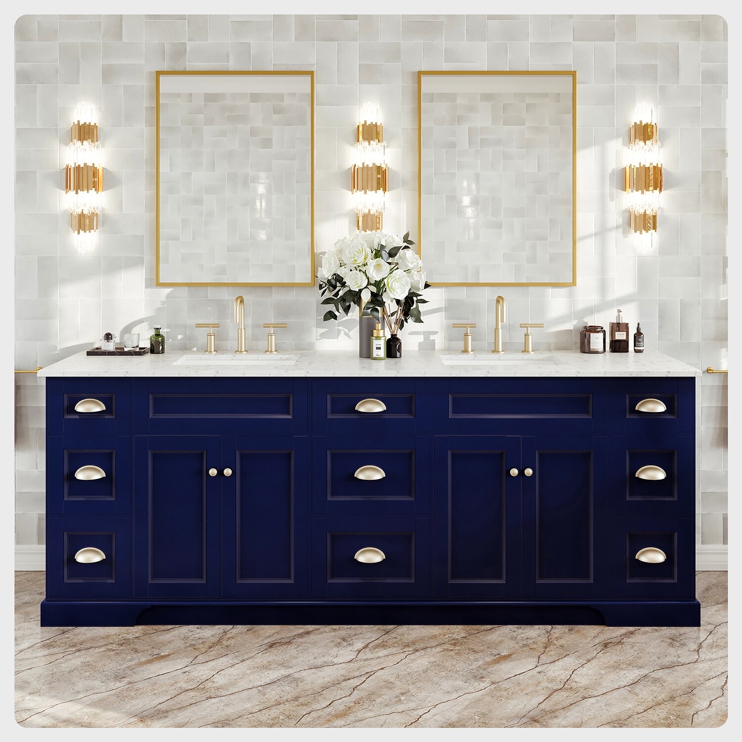 Atwell 84 Inch White Wood Double Bathroom Sink Vanity