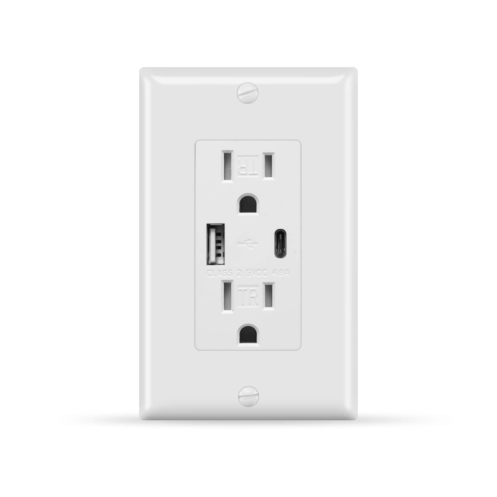 Elephant Depot White 15 Amp Tamper Resistant Wall Outlet with 24W Type A and Type C USB Ports USB Charging Receptacle Wall Plate Included UL Listed