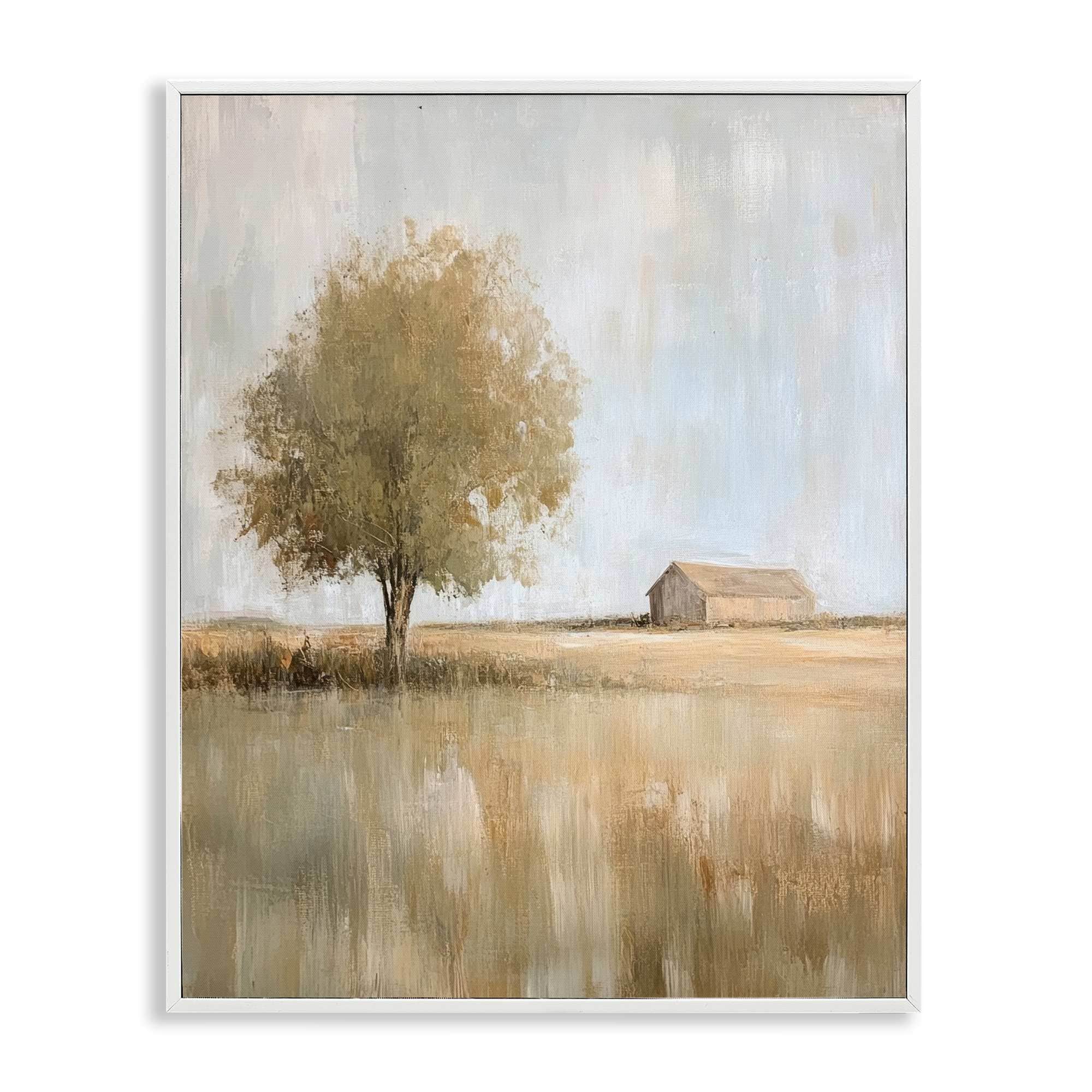 Stupell Industries BT-829-WFR-24X30 Distant Barn and Lone Tree Framed Giclee design by Petal Prints Design