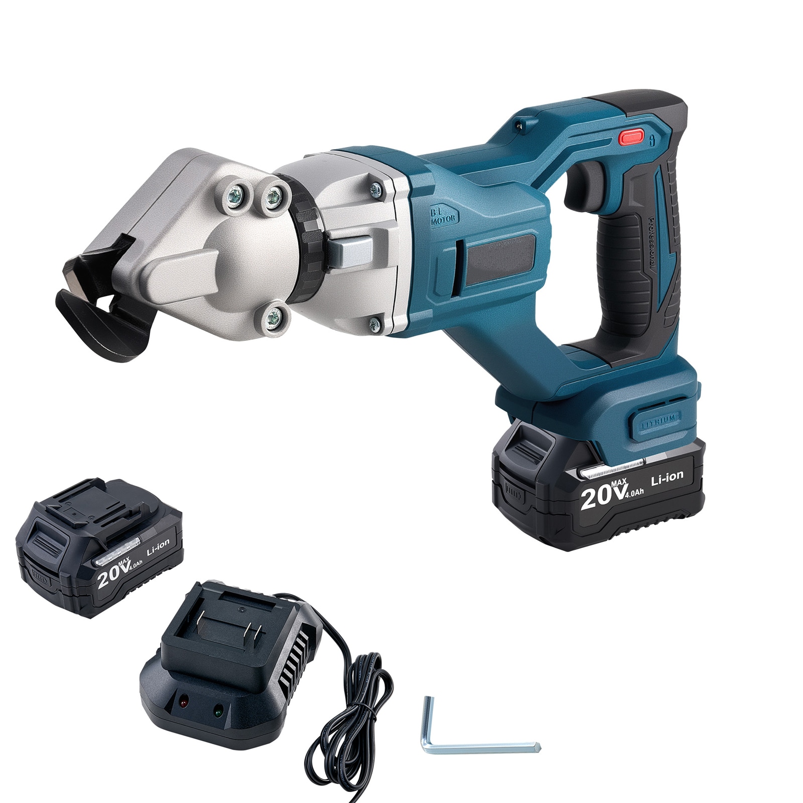 Tinyhomie Metal Shear Cordless Sheet Metal Cutter with 360-Degree Pivoting Head Double Blades 110VAC 20VDC Cuts 18 GA Galvanized Steel 20 GA Stainless Steel Aluminum Plastic Cardboard 2800SPM