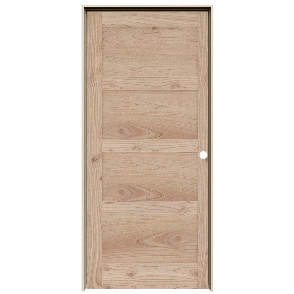 JELD-WEN MODA Rustic 28-in x 80-in Unfinished 4 Panel Square Solid Core Unfinished White Cedar Wood Left Hand Single Prehung Interior Door in Brown -  LOWOLJW240000013