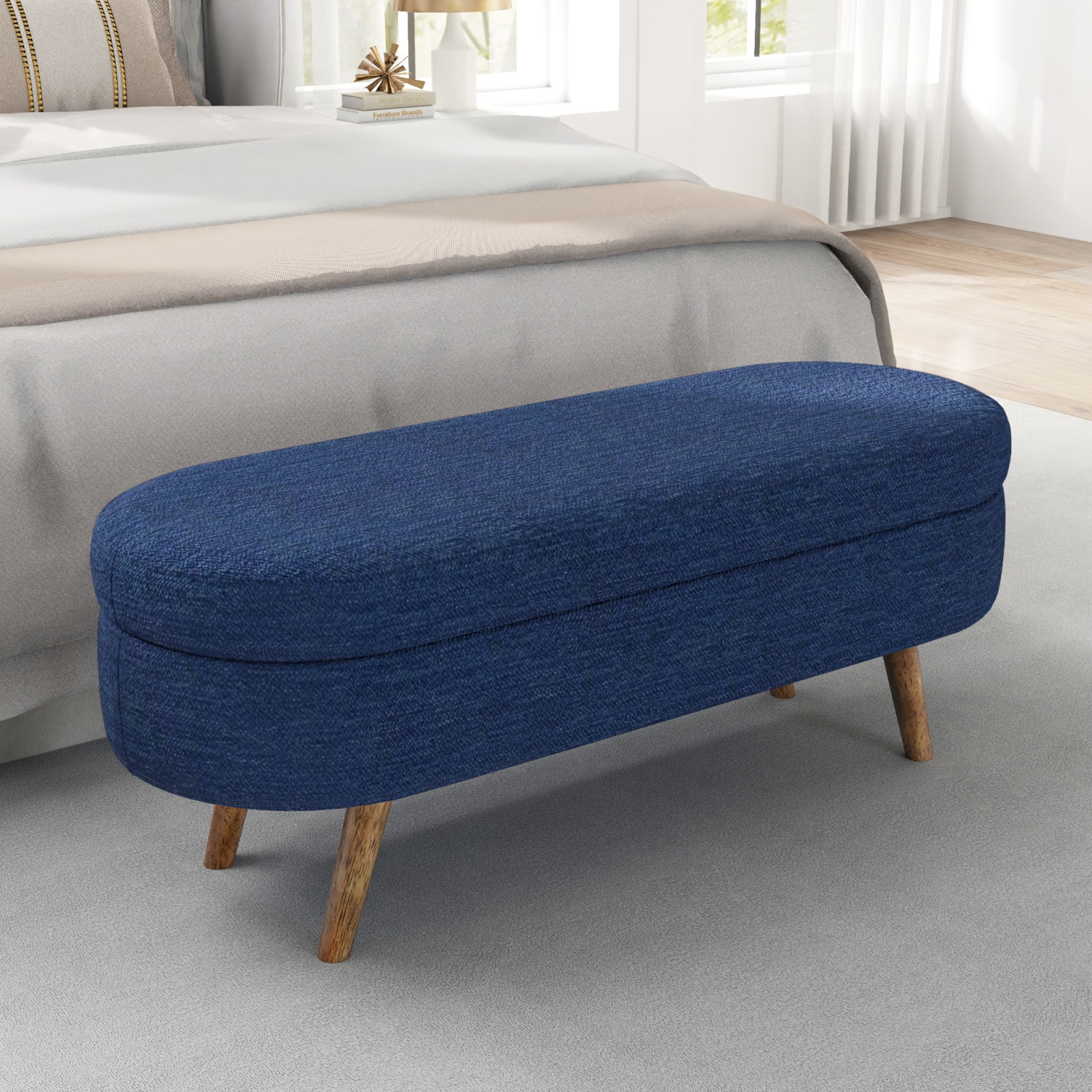 Streamdale Furniture - Streamdale Ottoman Oval Storage Bench Rubber Wood Legs BLUE(43.5''x16''x16'')