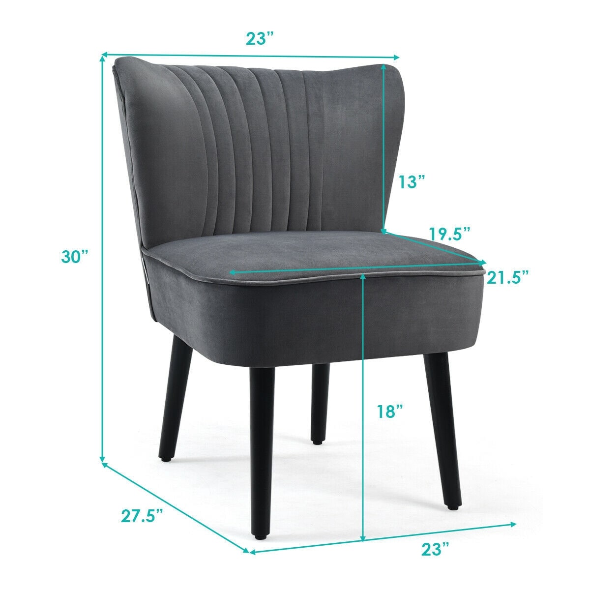 Parsons Gray Velvet Armless Accent Chair with Wood Legs