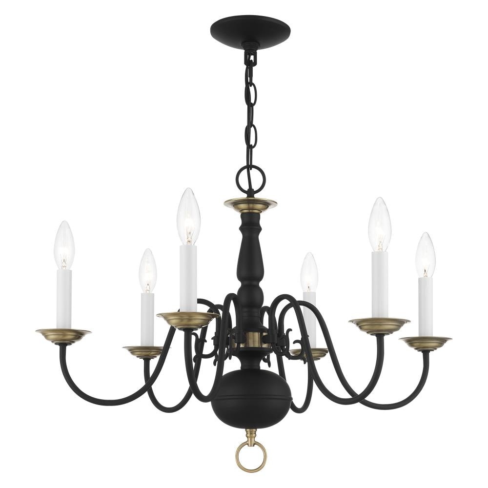 Livex Lighting Williamsburgh 6-Light Black with Antique Brass Accents  Traditional Damp Rated Chandelier in the Chandeliers department at