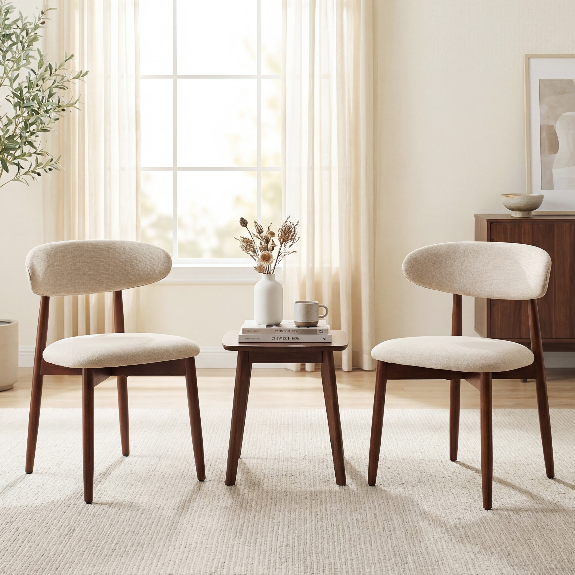 ViviHav Set of 2 Upholstered Beige Solid Wood Dining Side Chair