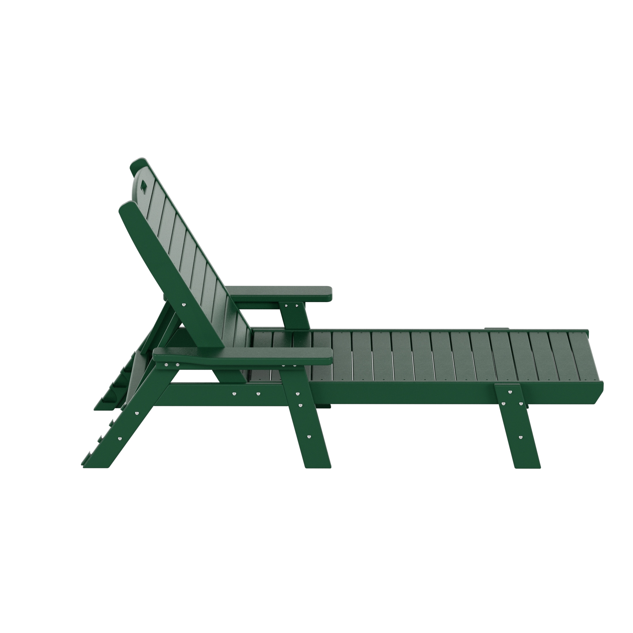 Laguna 78" Dark Green HDPE Adjustable Outdoor Chaise Lounge with Arms