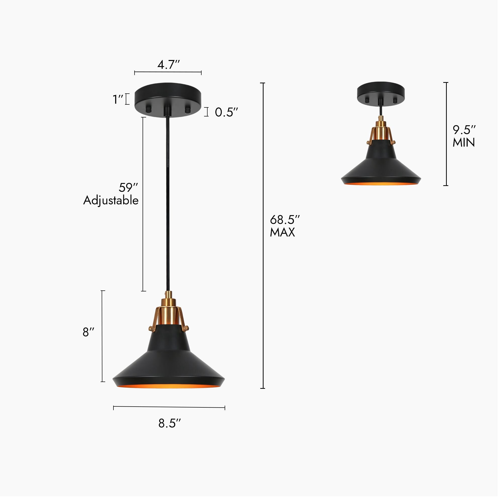 ZEVNI Kasper Matte Black and Gold Transitional Cone LED Mini Hanging ...