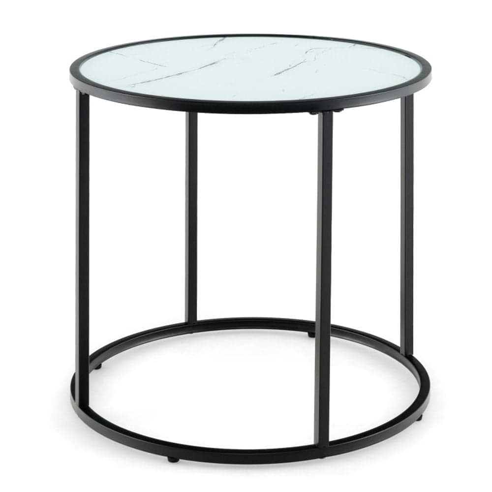 Choco Moon 20 Inch Glass End Table With Metal Frame And Faux Marble Glass Topblack And White Modern Coffee Table For Living Room Office Reception