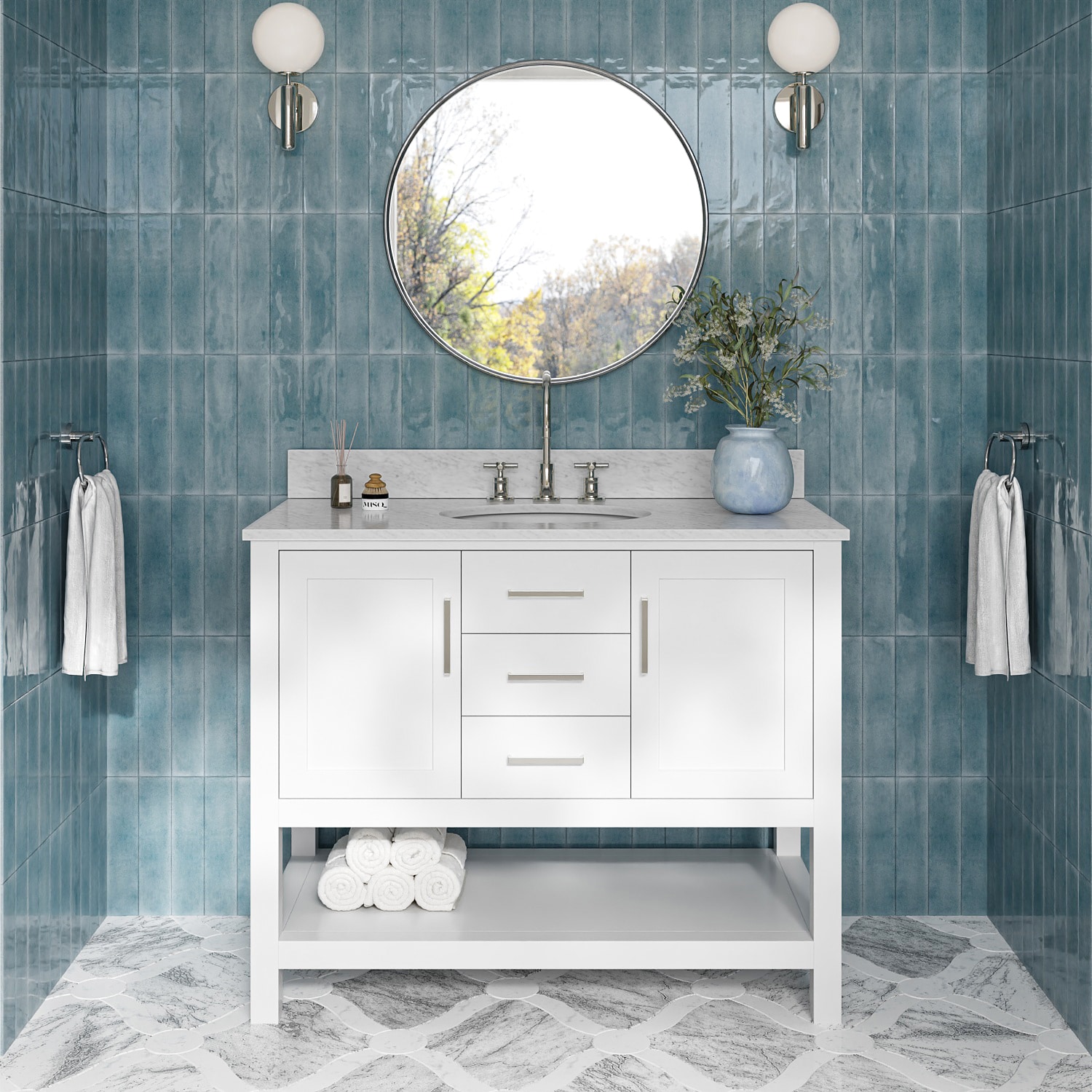 ARIEL Bayhill Undermount Single and Double Sink Bathroom Vanity with Marble or Quartz Top