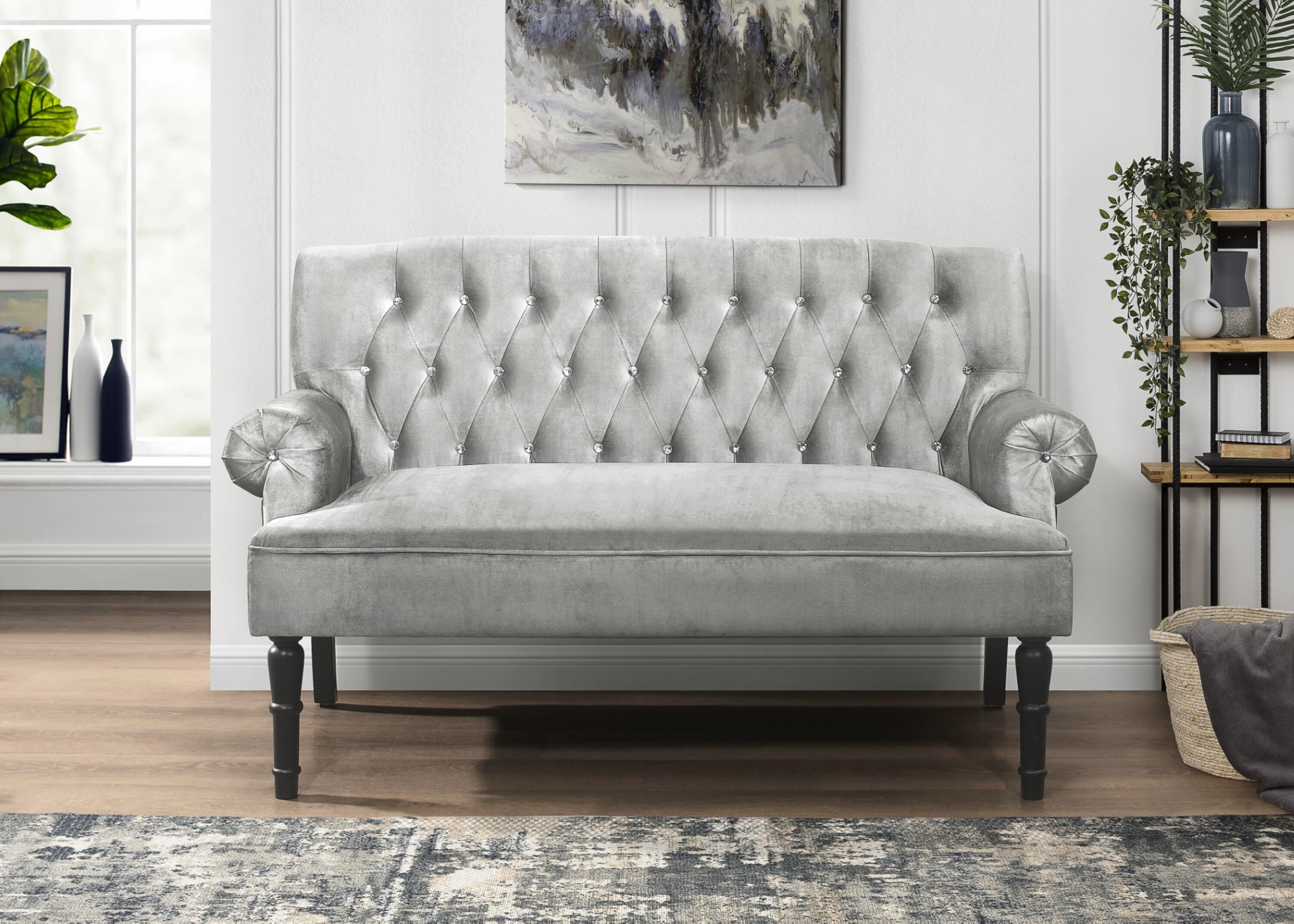 Home Design 30010-211 59.3-in Modern Silver Gray Velvet 2 -seater Settee