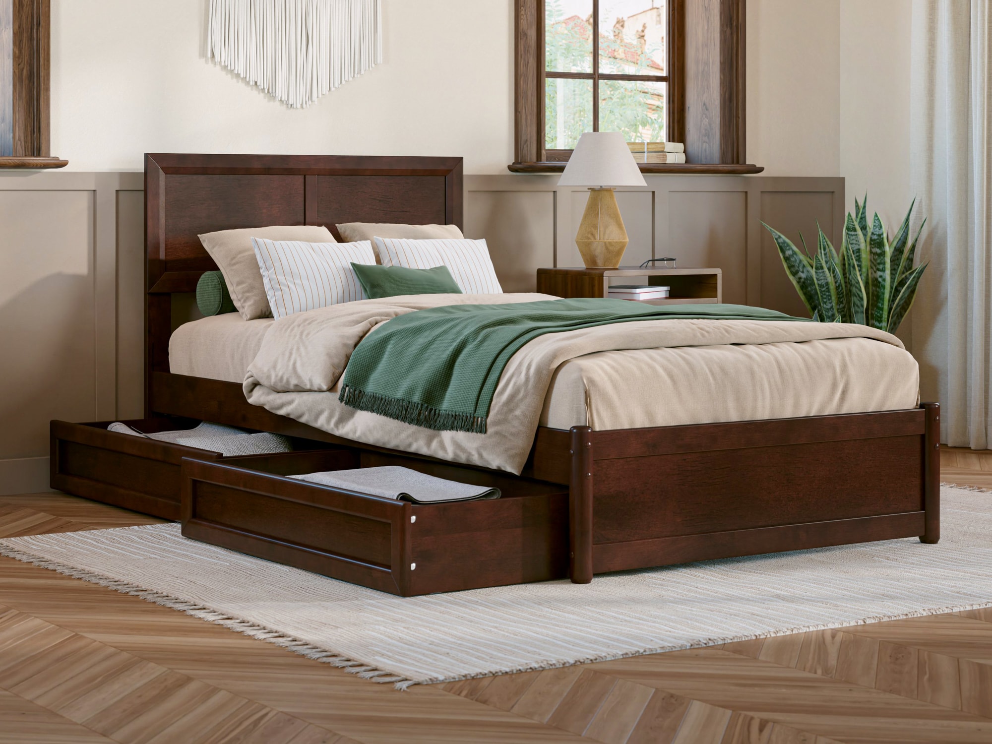 AFI AR8487114 Lylah Walnut Twin extra long Wood Platform Bed with Storage