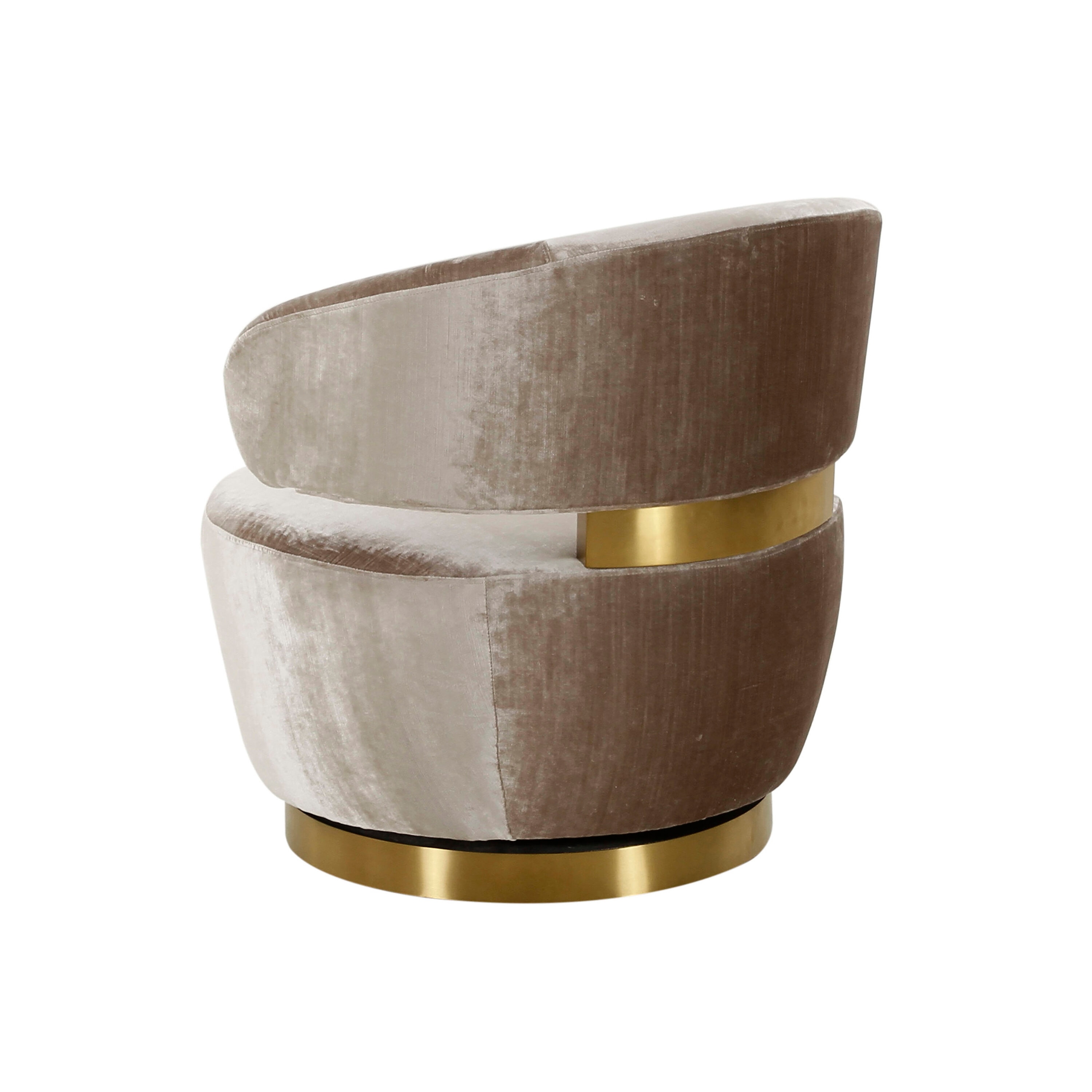 Champagne Velvet Swivel Chair with Wood Base