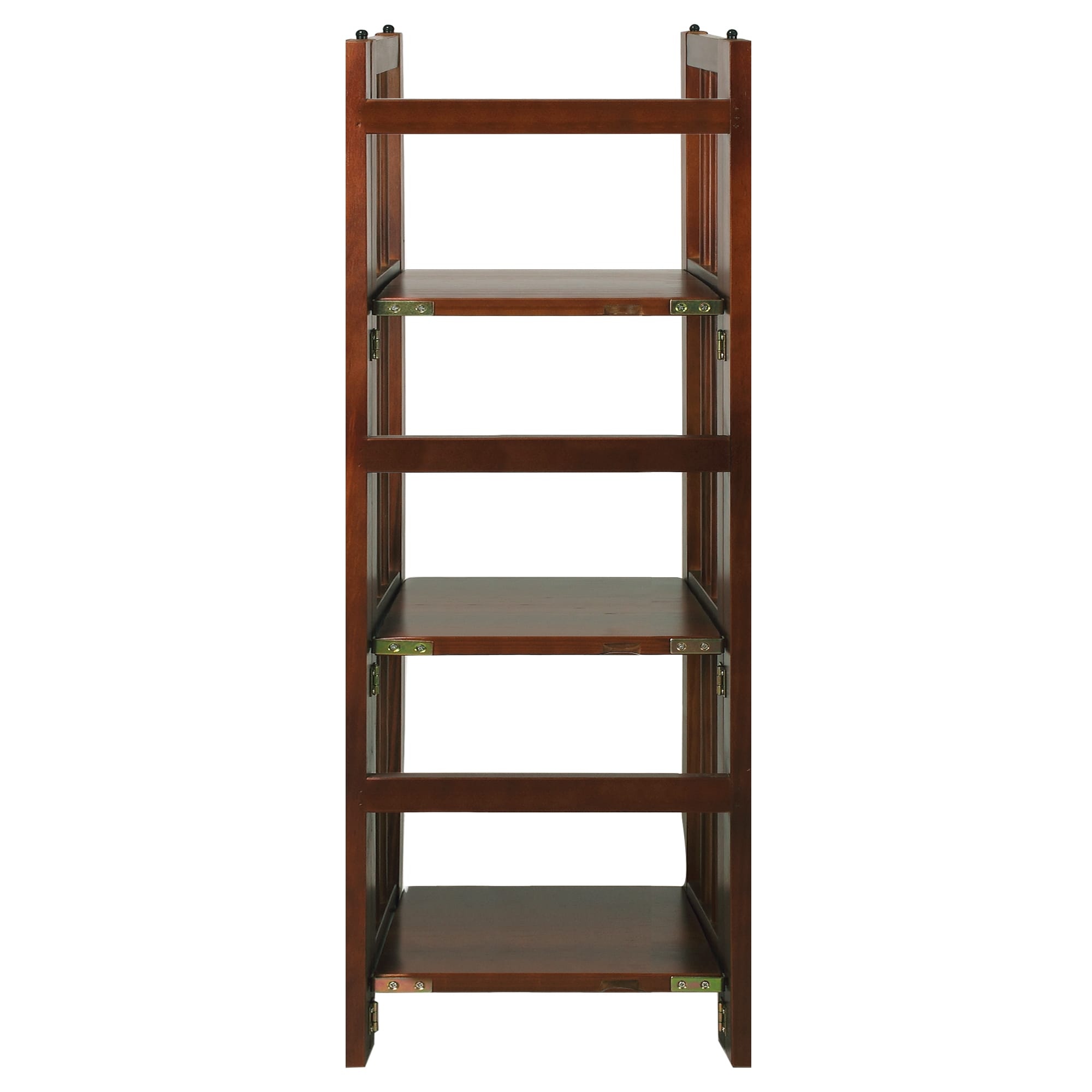Walnut Finish 3-Shelf Solid Wood Stackable Folding Bookcase
