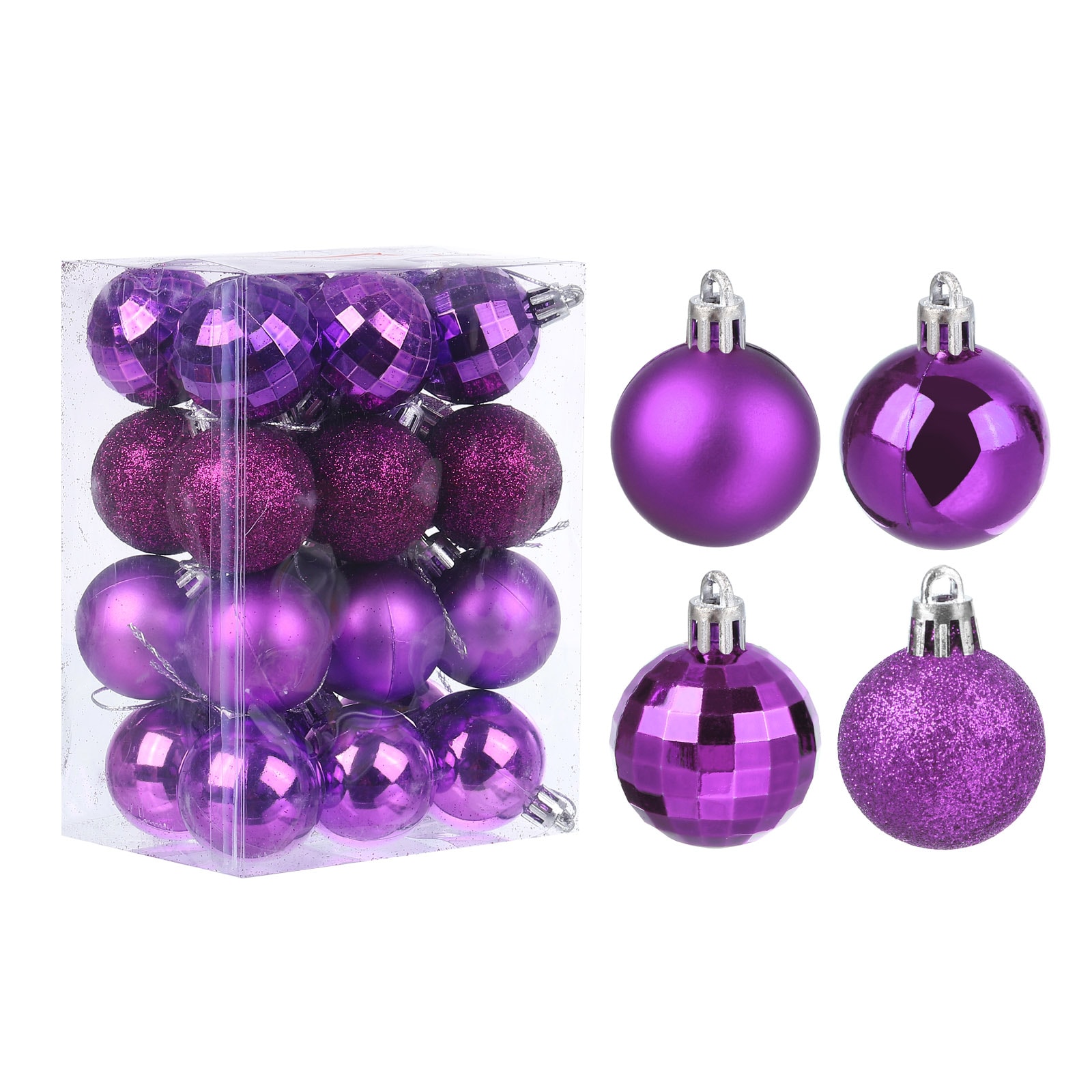 Unique Bargains 24pcs Purple 1.57-Inch Christmas Balls Ornaments Shatterproof Ornaments Hanging Balls for Xmas Trees Wedding Party Decorations