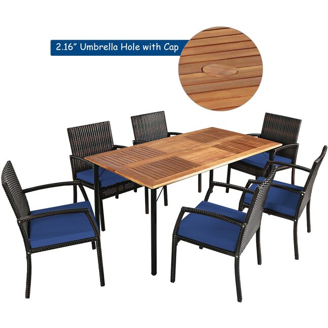 Brown Rattan Dining Patio Set, Outdoor Table With Umbrella Hole Bunnings