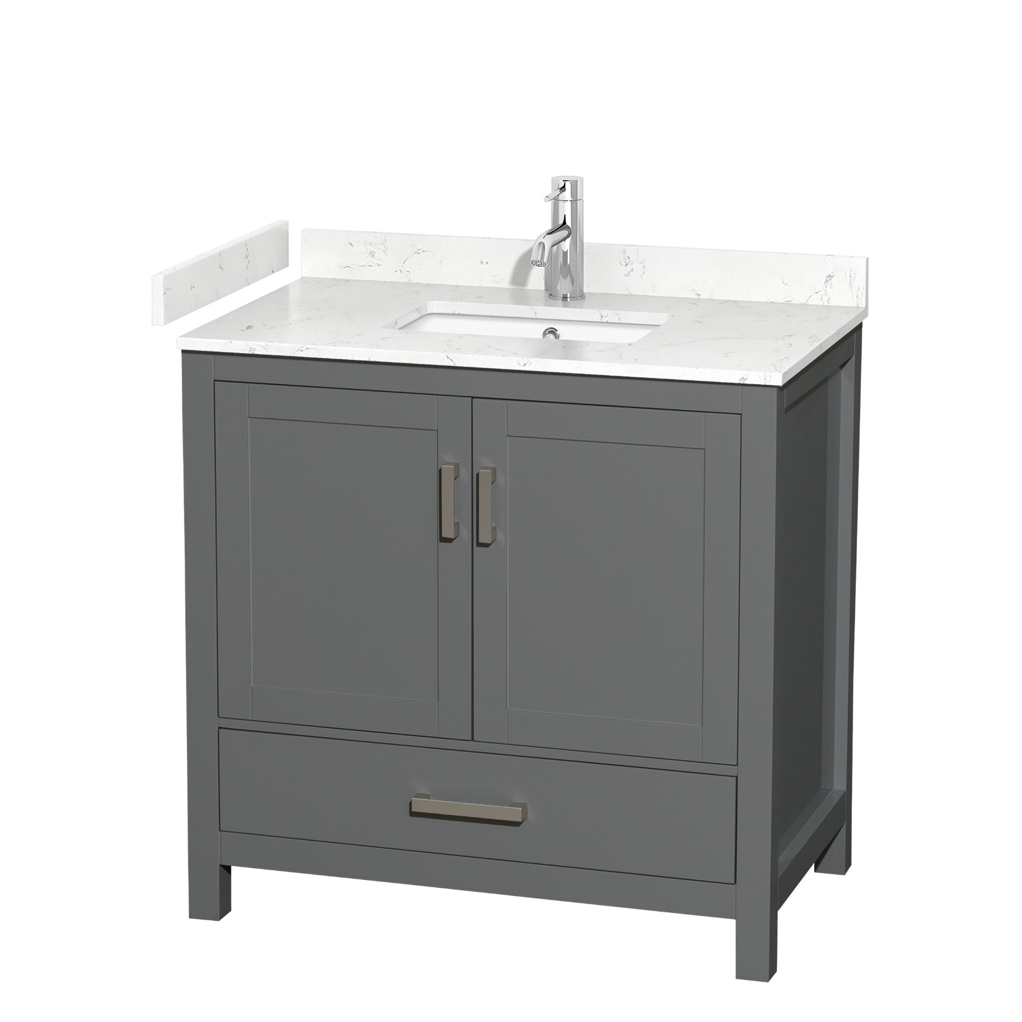 Wyndham Collection WCS141436SKGC2UNSMXX Sheffield 36-in Dark Gray with Brushed Chrome Trim Undermount Single sink Bathroom Vanity with Carrara Cultured Marble Cultured marble Top