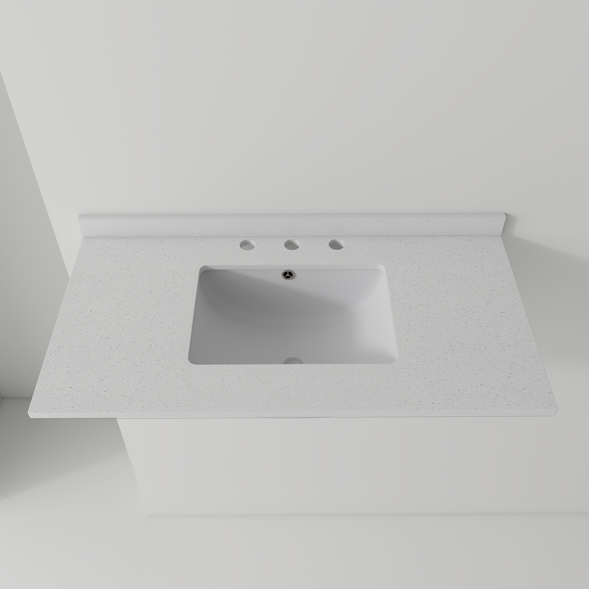 BEARSOLIM 36-in Cultured Marble Basin Sink 0.6-in Ultra-Thin Profile Triple Faucet Holes Granite White