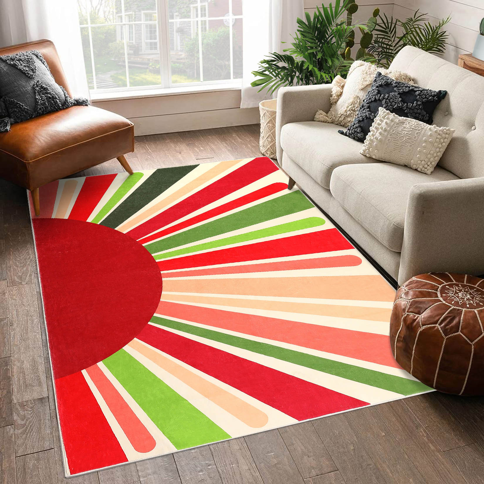 Garvee YXY-LO-PHO-106XD7XS 5 x 7 (ft) Loomed Polyester Red/Green Rectangular Indoor Geometric Mid-Century Modern Machine washable Area rug