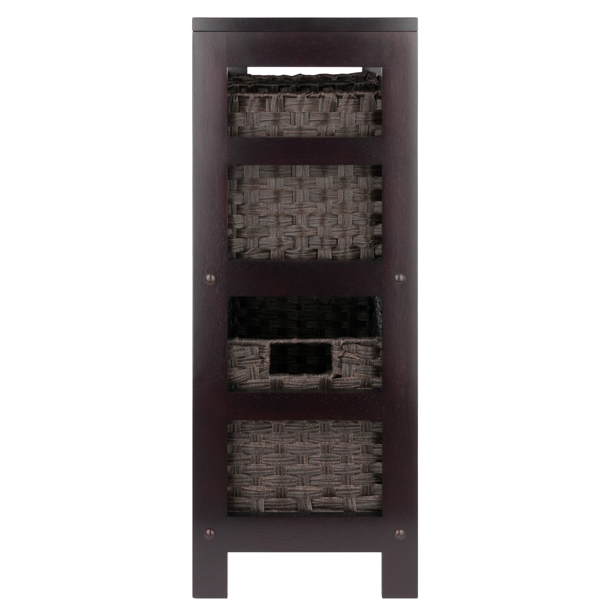 Winsome Wood Leo Wood 2 Tiered Shelf with 2 Rattan Baskets