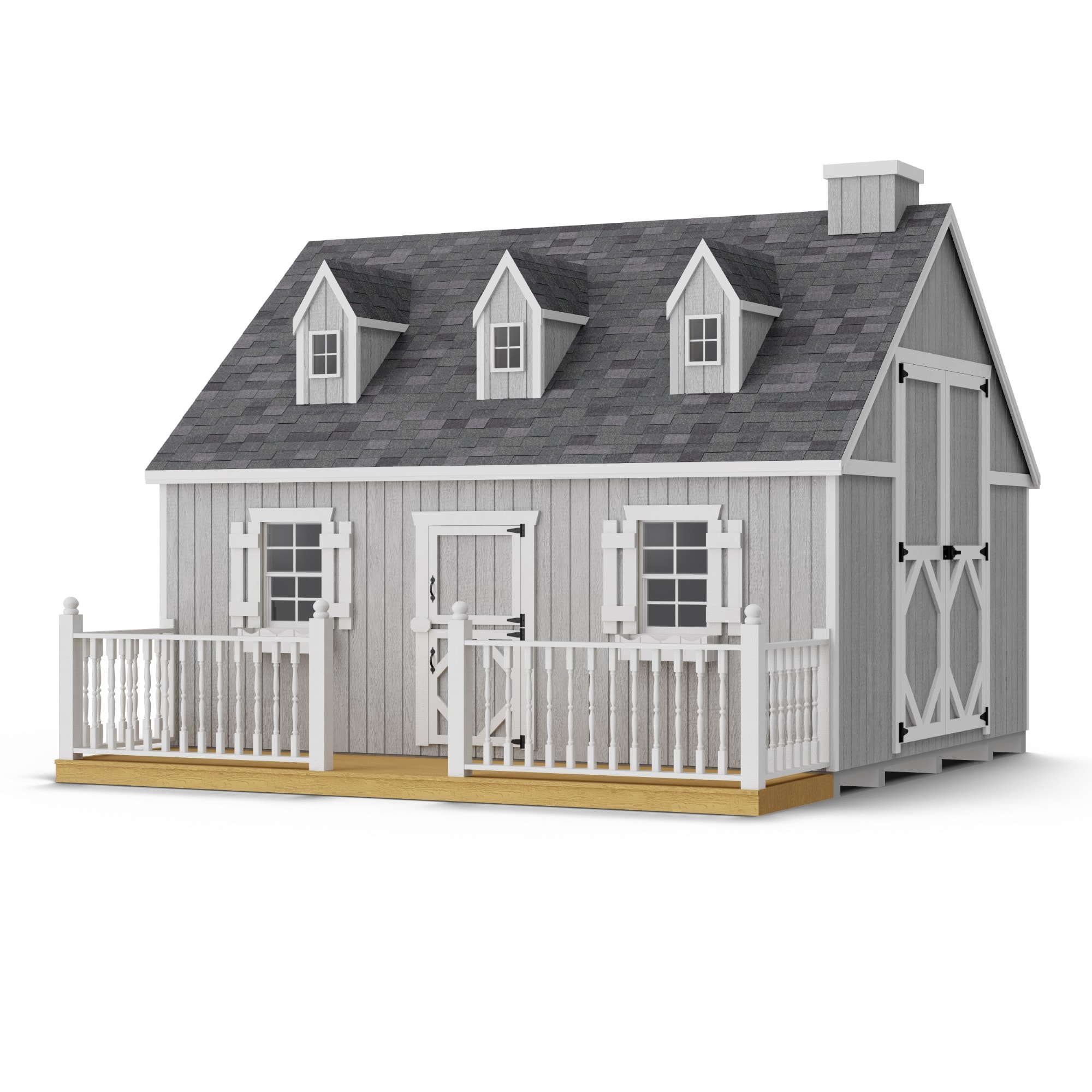 Little Cottage Co 10X12CCP-PNK-FKDRLFT 10x12 Cape Cod Playhouse with Deck and Rail, Loft Outdoor Wood Playhouse