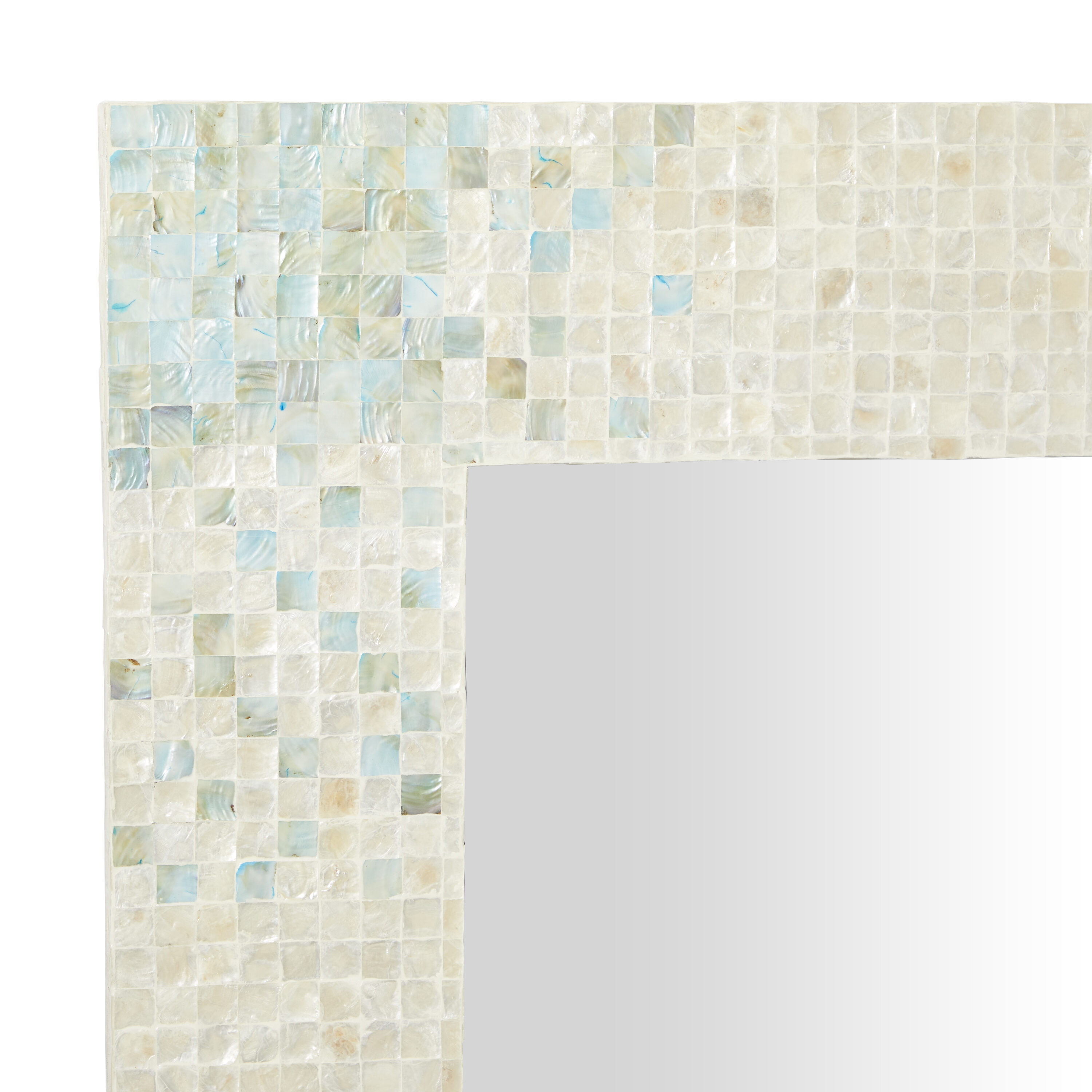 Coastal Cream Rectangular Wall Mirror with Blue Mosaic Corners