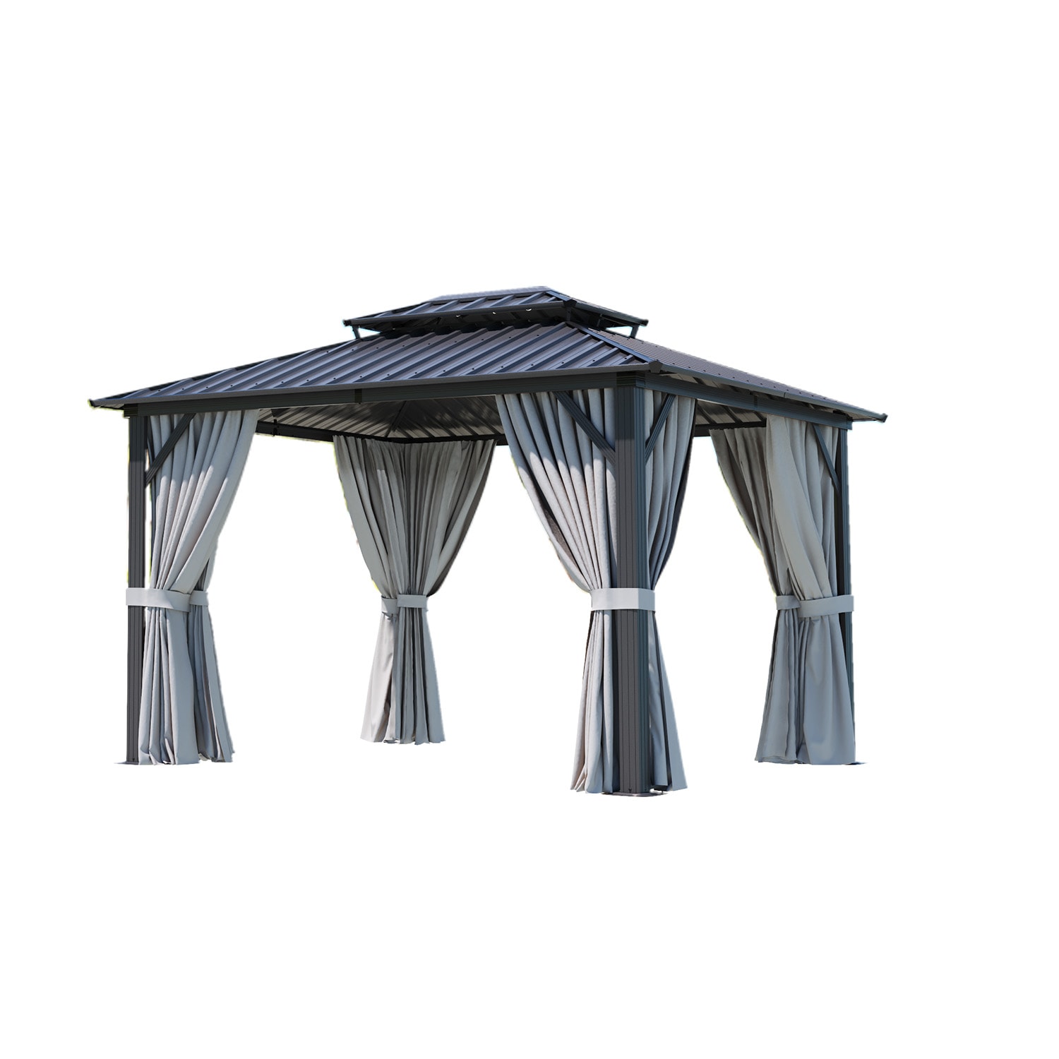 AOXUN G30013GR-1 12-ft x 10-ft Gazebo Gray Gazebo with Hardtop Roof (Screen Included)