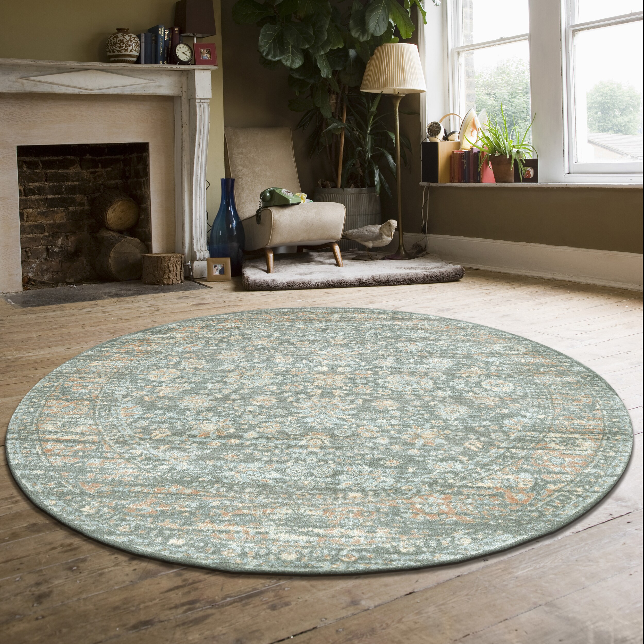 Radici USA 501/2004/LT GREEN Seriate 5 x 5 (ft) Polypropylene Green Round Indoor Distressed/Overdyed Vintage Area rug