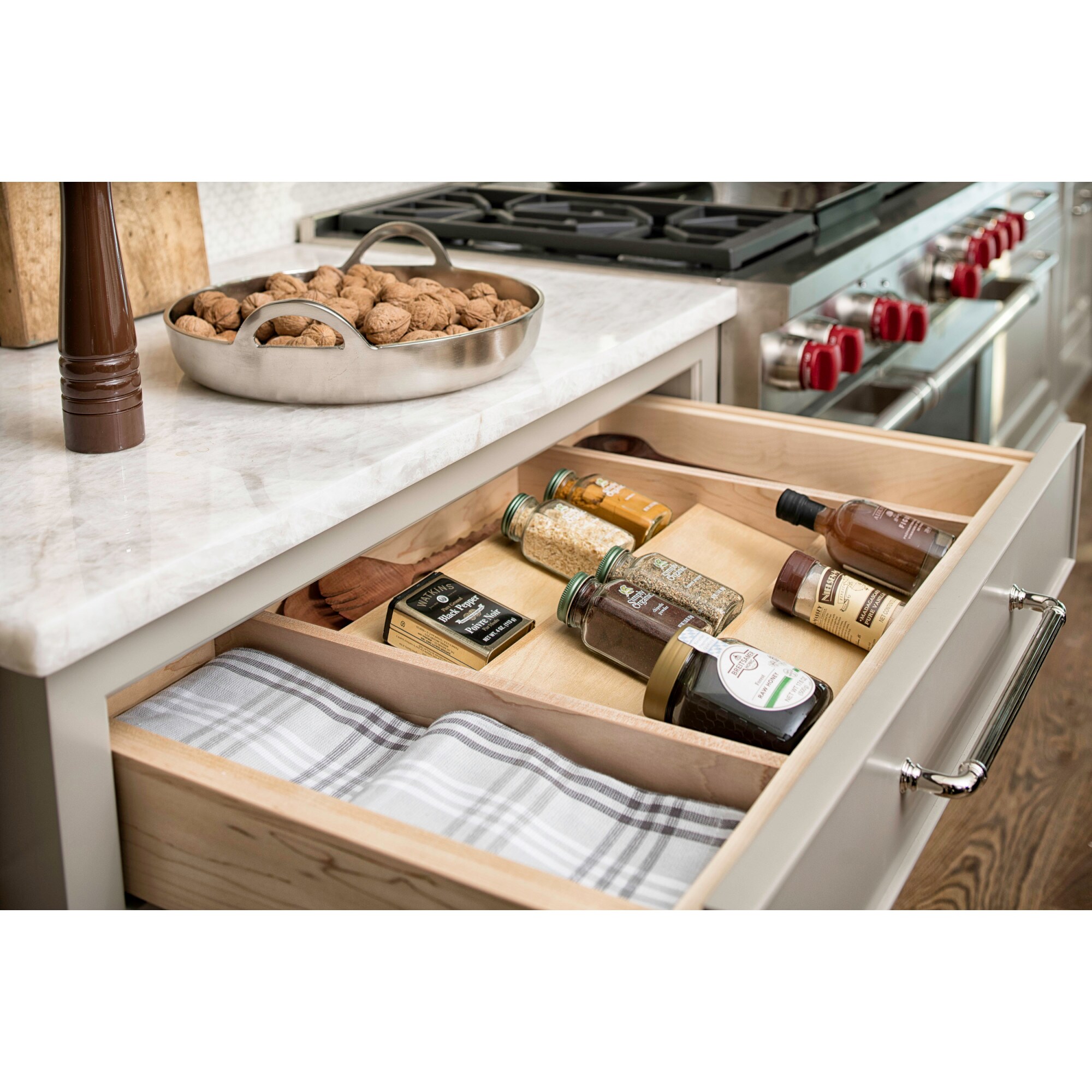 Natural Maple 3-Tier Wooden Spice Drawer Organizer Insert