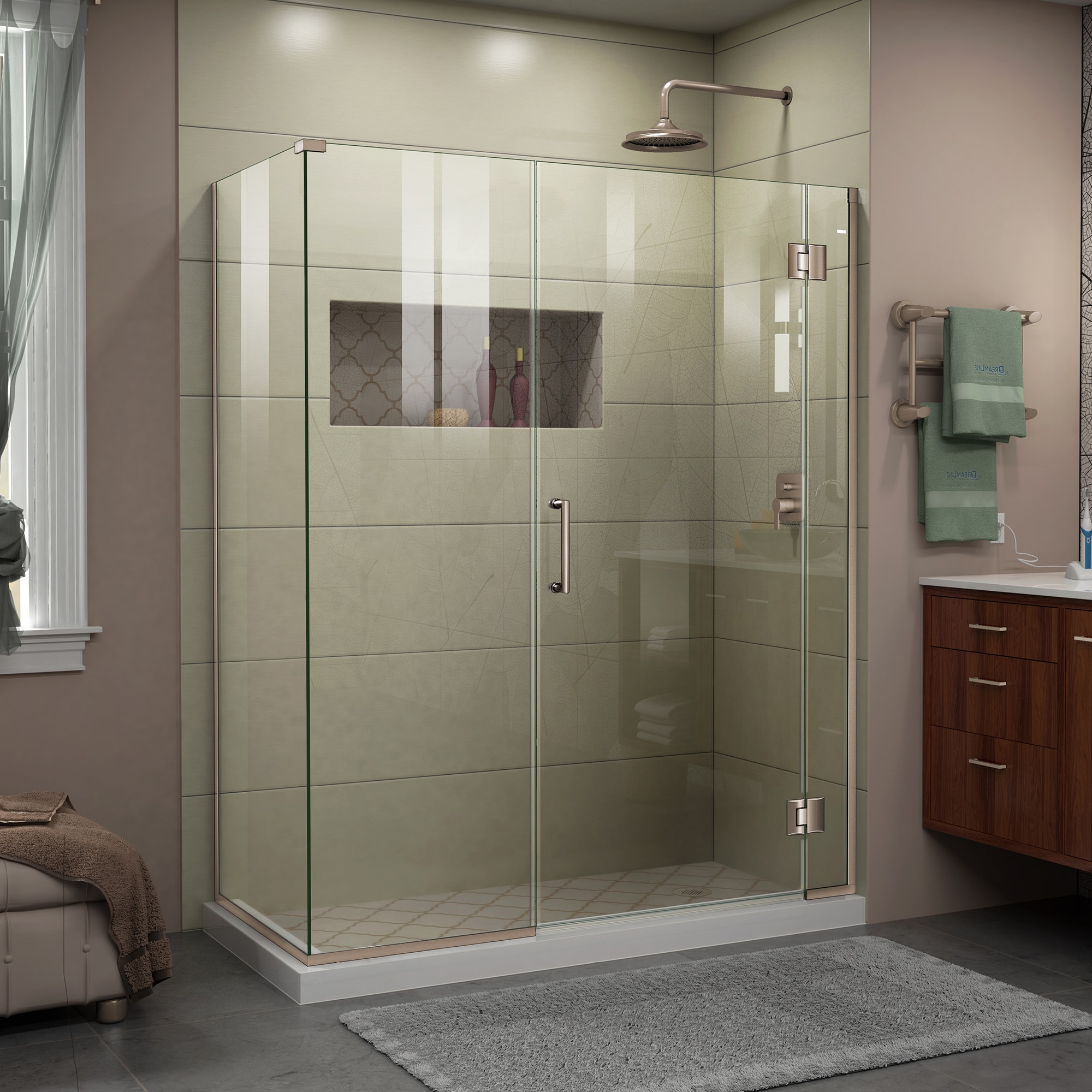 DreamLine Unidoor-X 60-in W x 72-in H Single Frameless Hinged Brushed ...