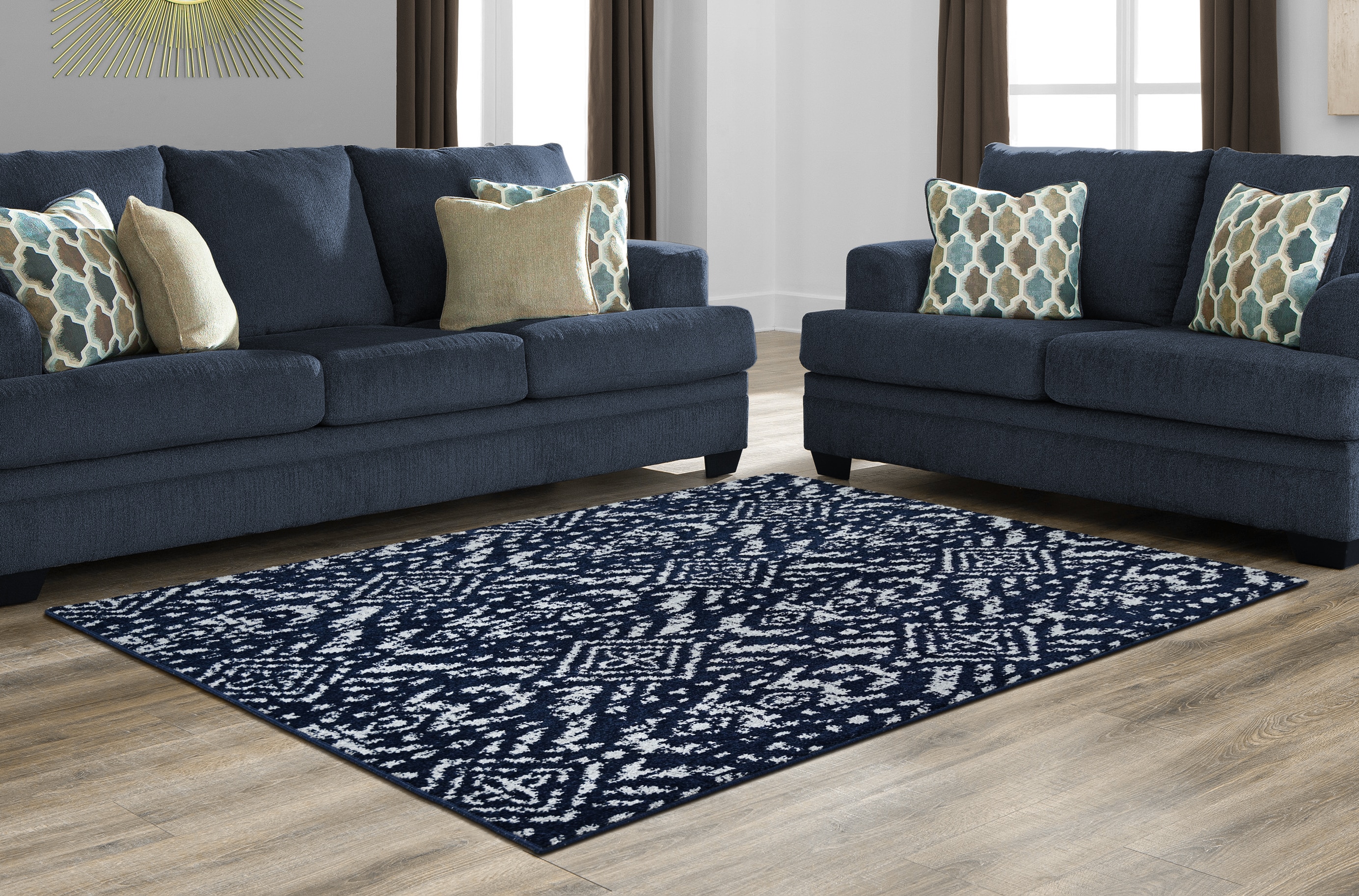 Garland Rug DEN00N060084E8 Denali 5 x 7 (ft) Tufted Polypropylene Navy/Silver Rectangular Indoor Abstract Mid-Century Modern Area rug