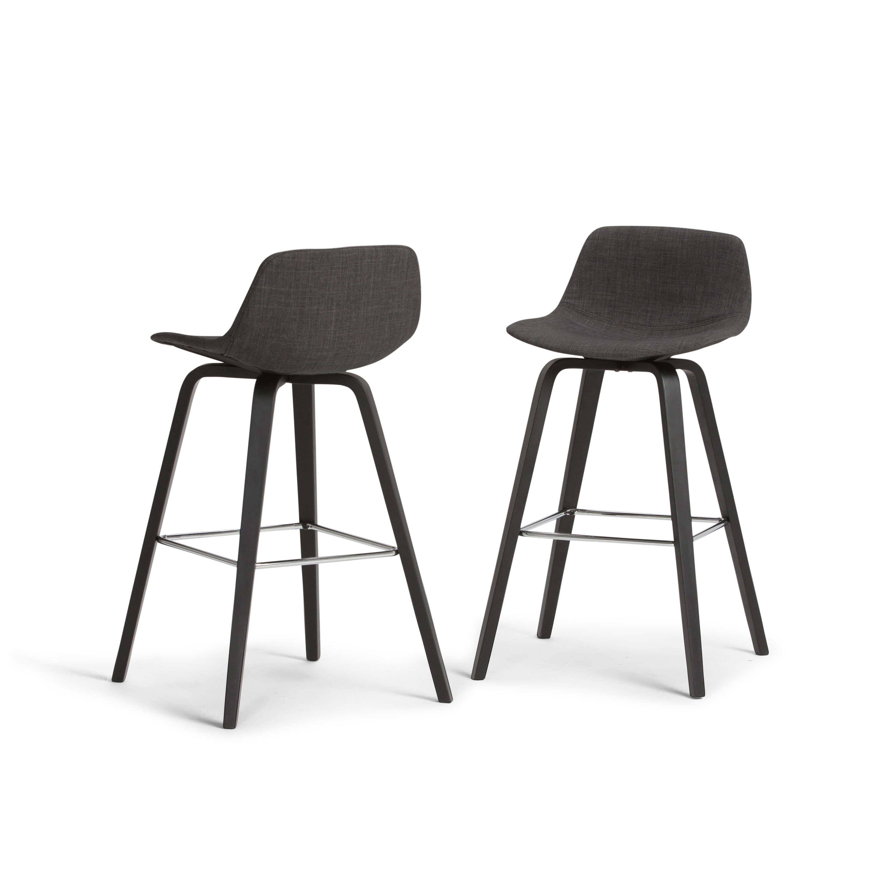 Simpli Home AXCRAN30B-G Randolph Set of 2 Charcoal Grey, Black 26.38-in H Counter height Upholstered Wood Bar Stool Back
