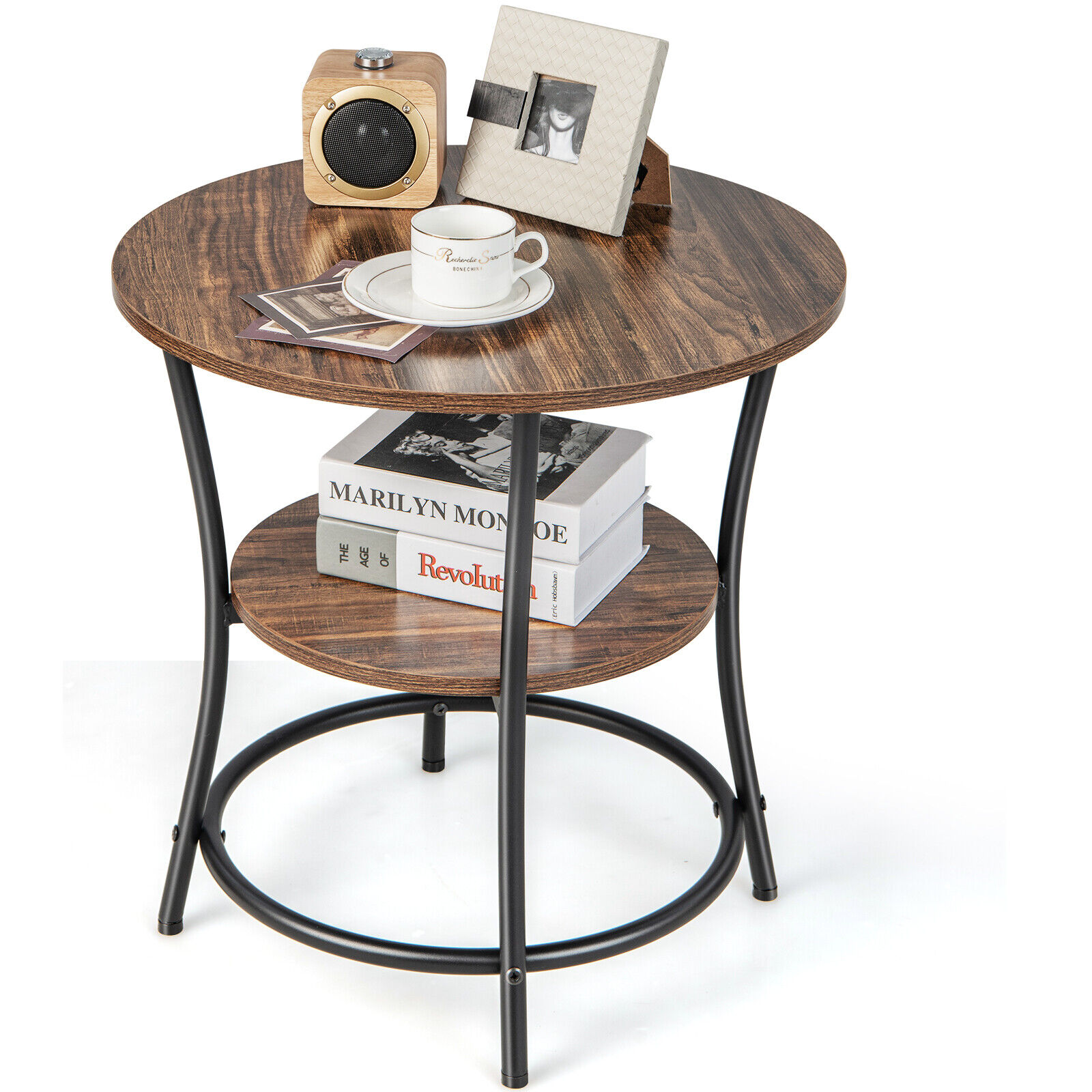 LIVIZA GIS82804 21.5-Inches W x 22-Inches H Brown Wood Round Modern End Table Assembly Required