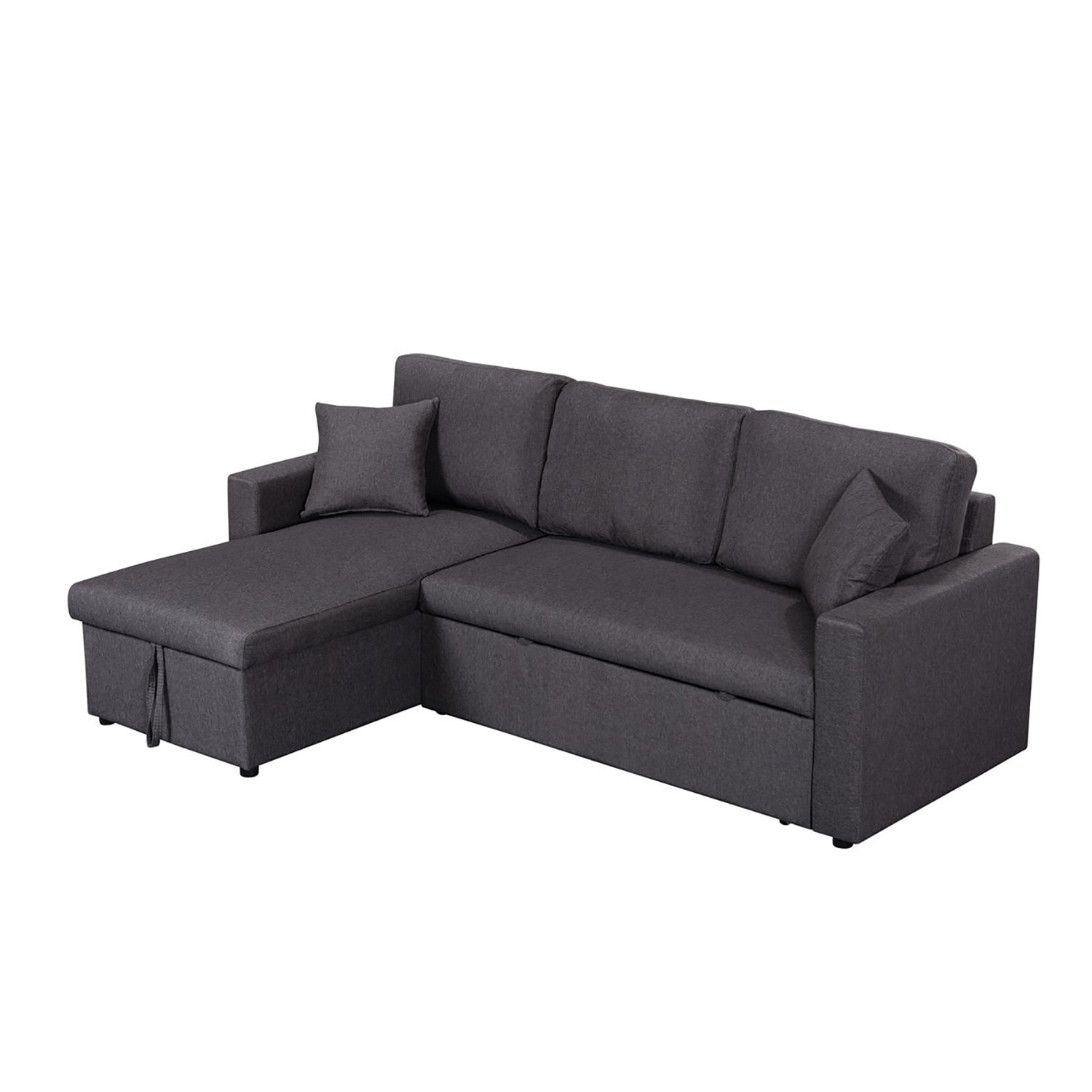 GZMR GZWF880048 Reversible Sleeper Sectional Sofa with Storage Chaise 82-in Modern Dark Gray Sofa