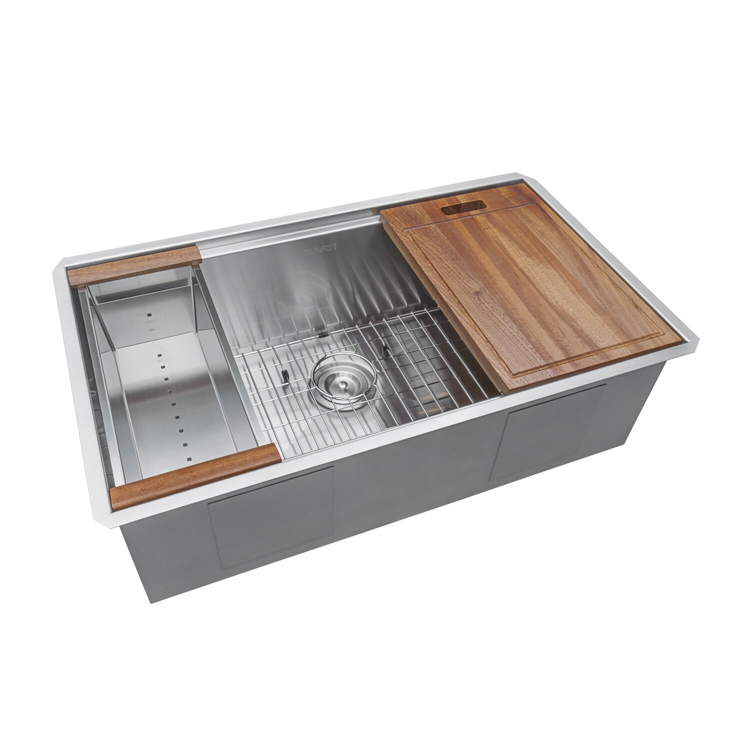 Ruvati Roma Undermount 33-in x 19-in Stainless steel Double equal bowl 16 -Gauge Workstation Kitchen Sink