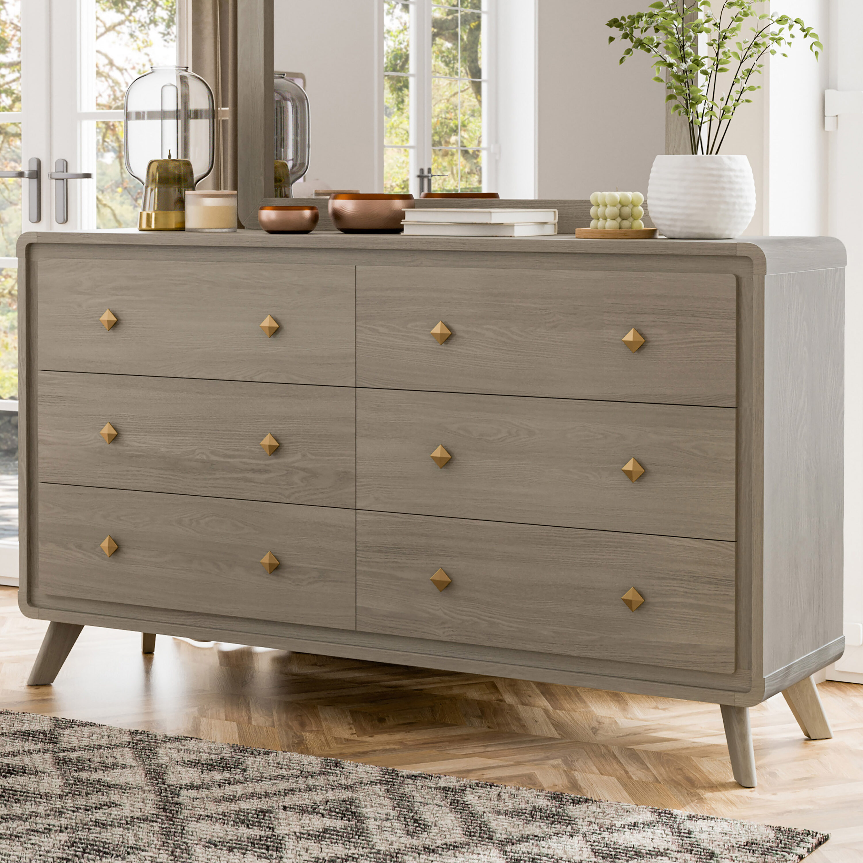 Furniture of America Sander Gray Rubberwood 6 -Drawer 61-in W Standard dresser