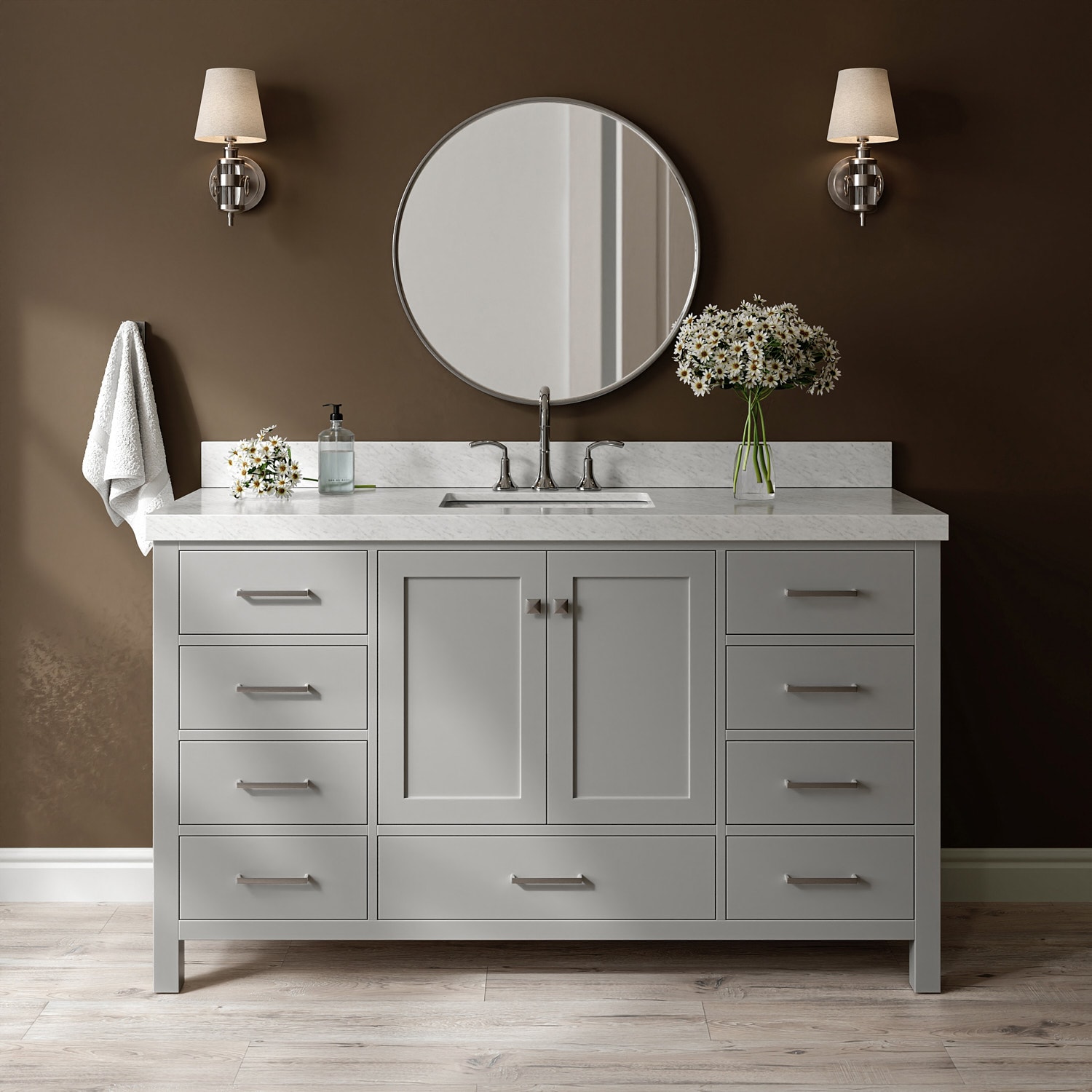 ARIEL A060SCW5RVOGRY Cambridge 60-in Gray Undermount Single Sink Bathroom Vanity with 2" Carrara White Marble Quartz Top