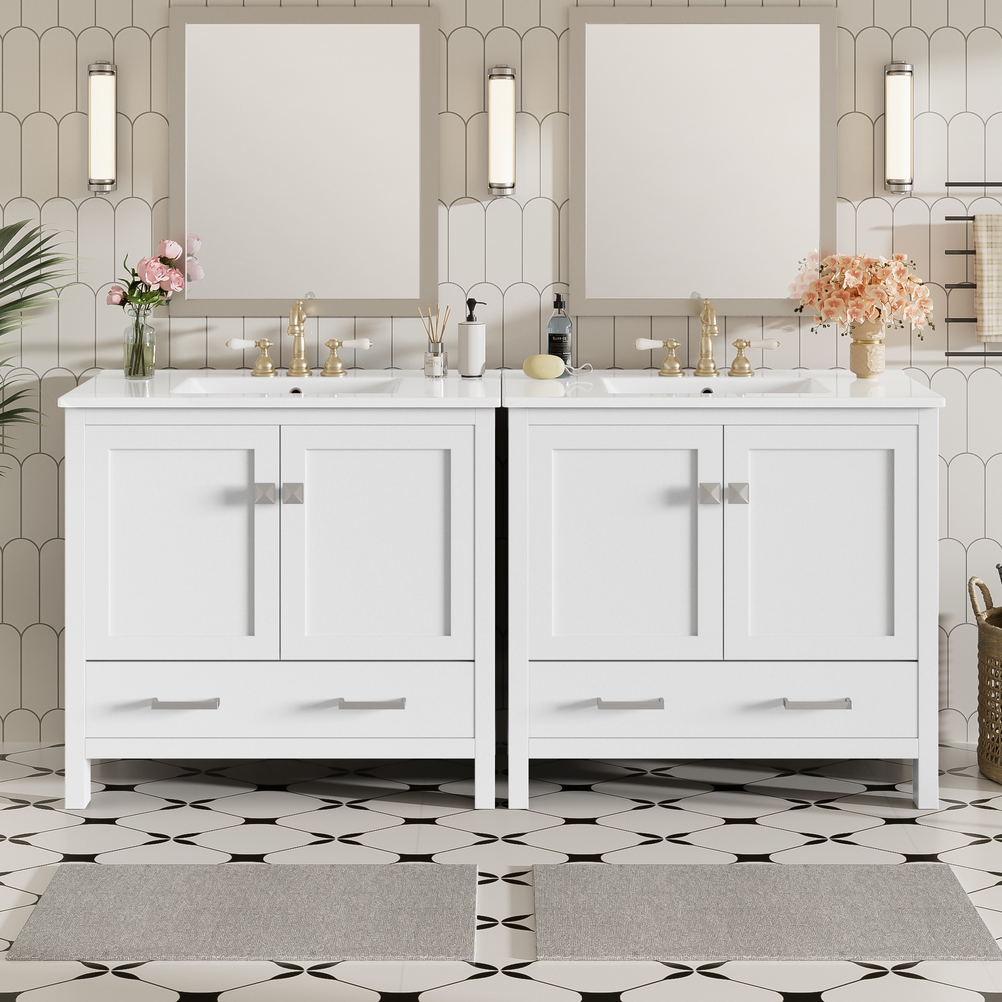 HyperDrop Cart 72 Inch Bathroom Vanity with Ceramic Sink Soft Close Doors Double Storage Shelves and Divided Drawer Modern Bathroom Cabinet with Ample Storage White