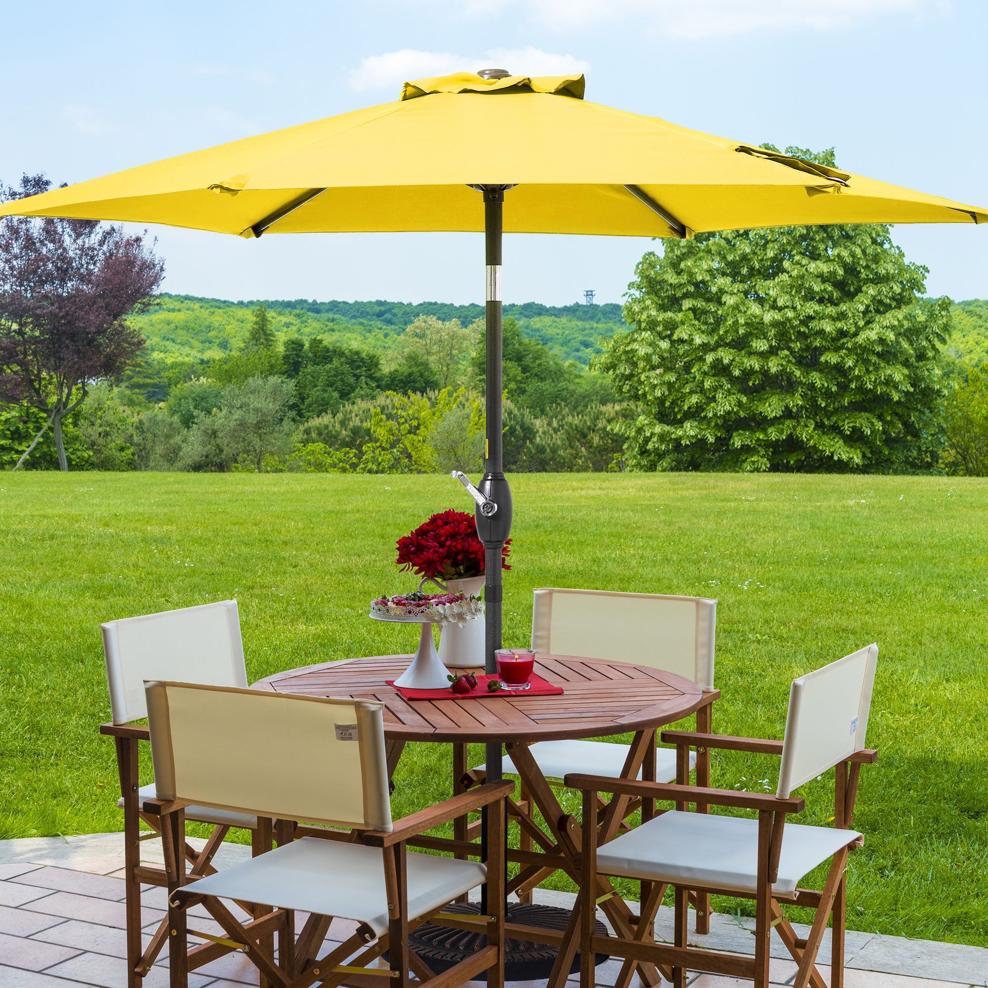 Sonkuki SD-90YW 7.5-Feet Steel Yellow Push-button Tilt Market Patio Umbrella