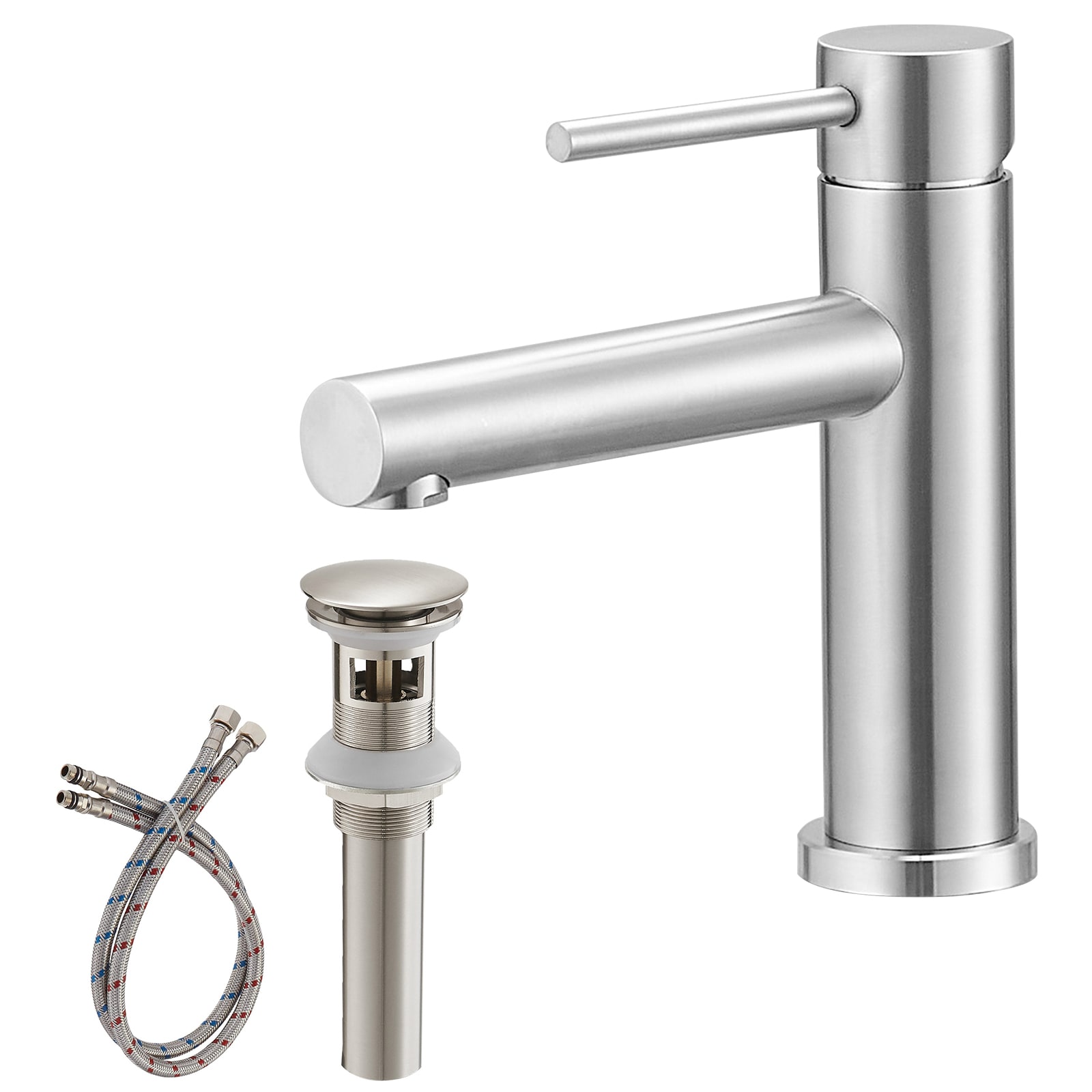 BWE A-96057-N-5 Brushed Nickel Single hole 1-handle WaterSense Mid-arc Commercial/Residential Handle Bathroom Sink Faucet
