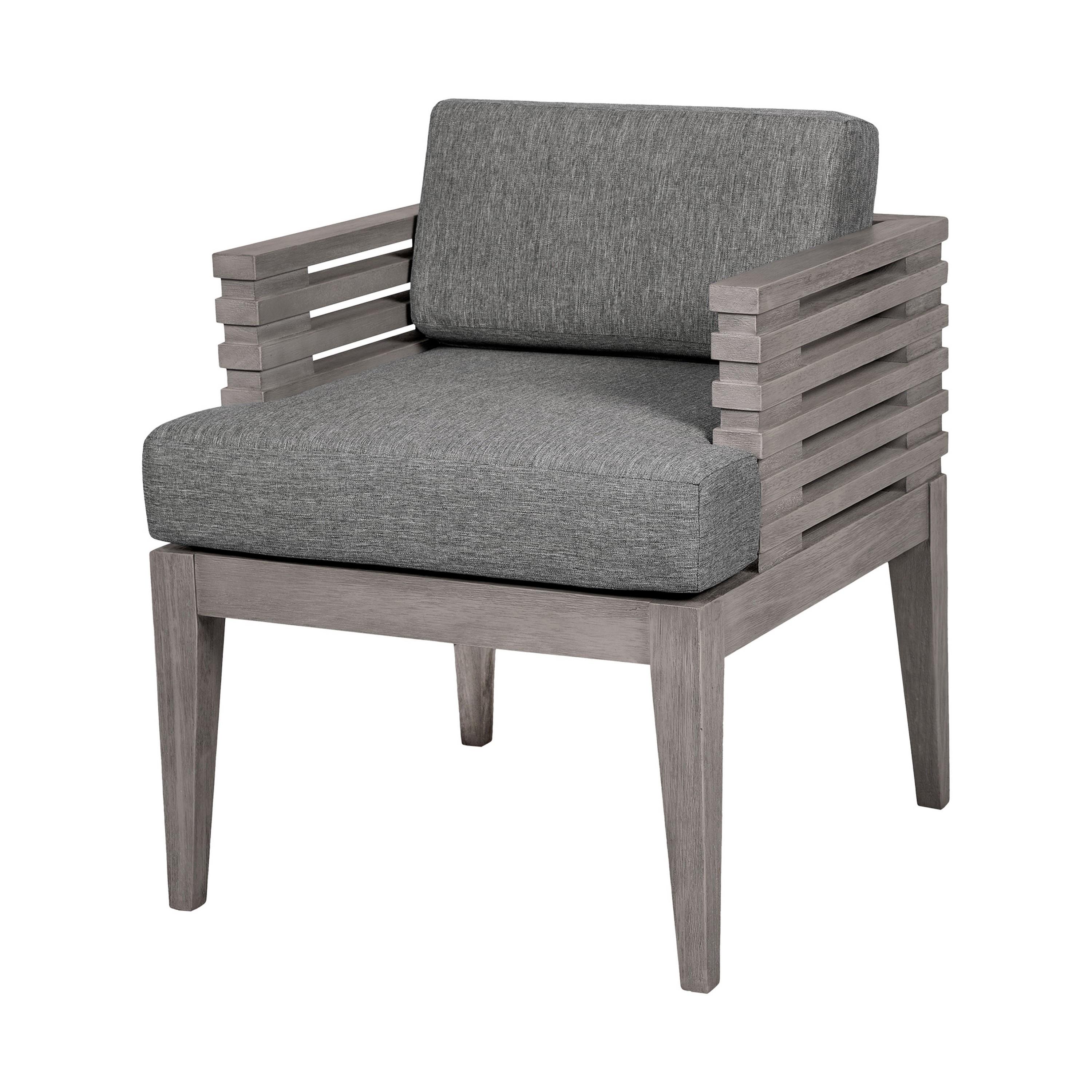 Gray Eucalyptus Wood Outdoor Dining Arm Chair with Cushions