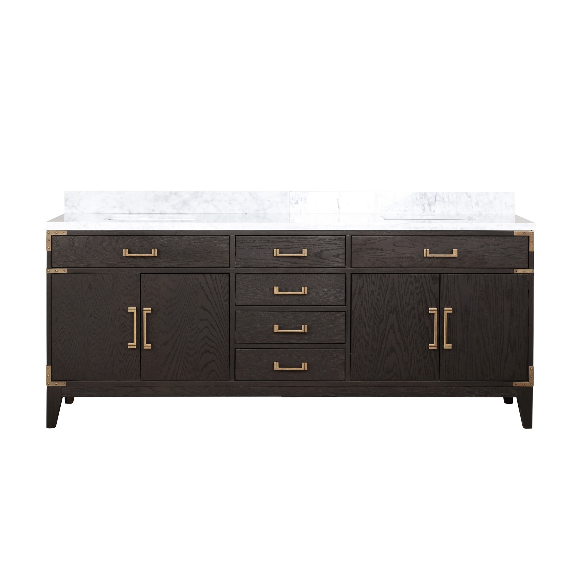 Lexora LVW80DK100 Wilton 80-in Brown Oak Undermount Double sink Bathroom Vanity with White Carrara Marble Marble Top